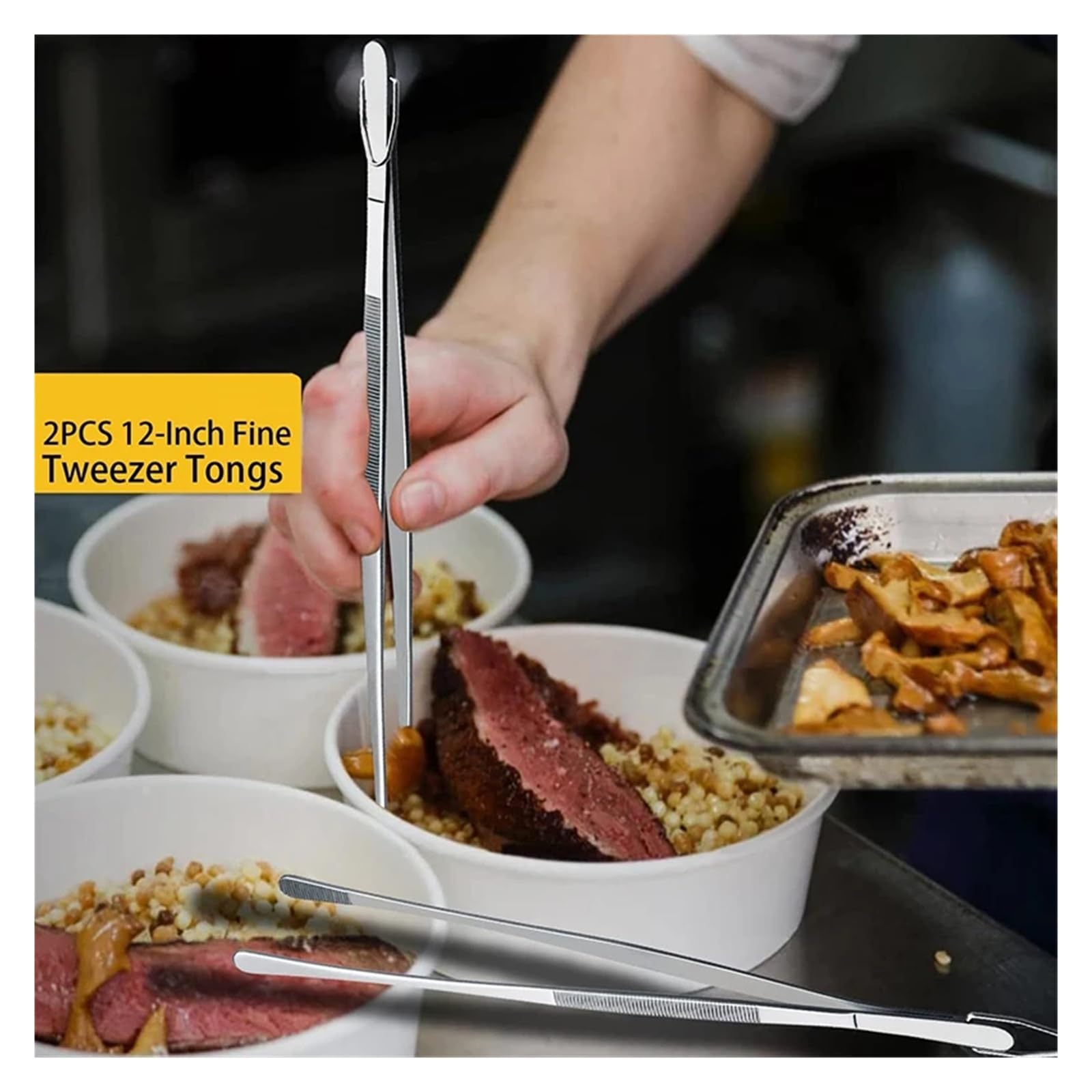 Pinzas de cocina de 2 uds., pinzas de acero inoxidable resistentes for alimentos, pinzas de cocina for Chef, for cocinar a la parrilla y barbacoa(10inch)