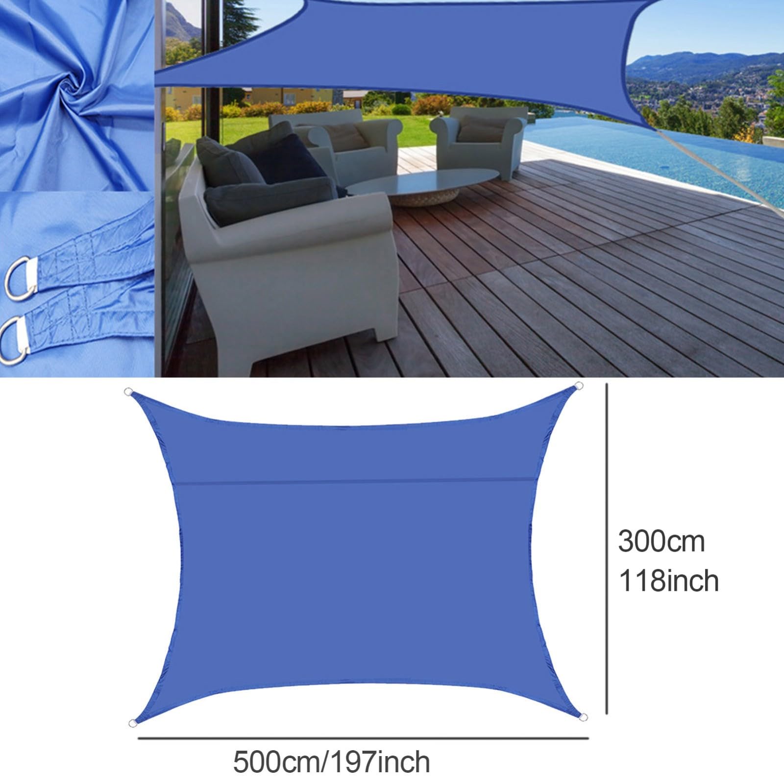 Sun Shade Sails Canopy, 300 * 500Cm Tear and Rust Resistant Patio Sail Shade for Yard Deck Lawn Garden Rectangle Sunshade(Bright Yellow)