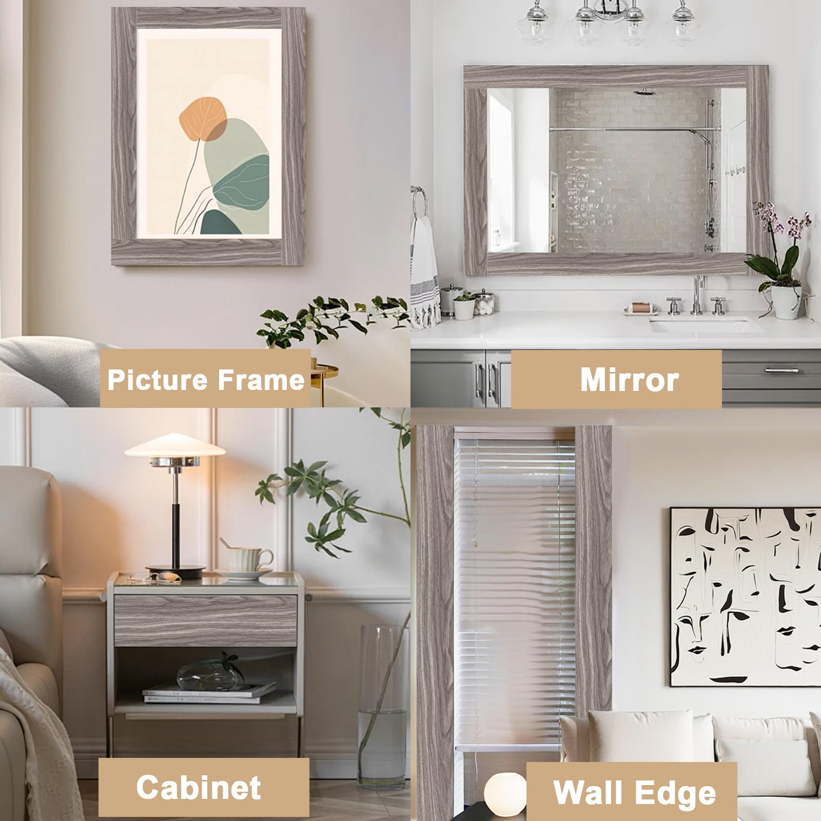 Grey Wood Grain Mirror Border - Peel & Stick -5 Grey Wood Grain Mirror Border - Peel & Stick -5