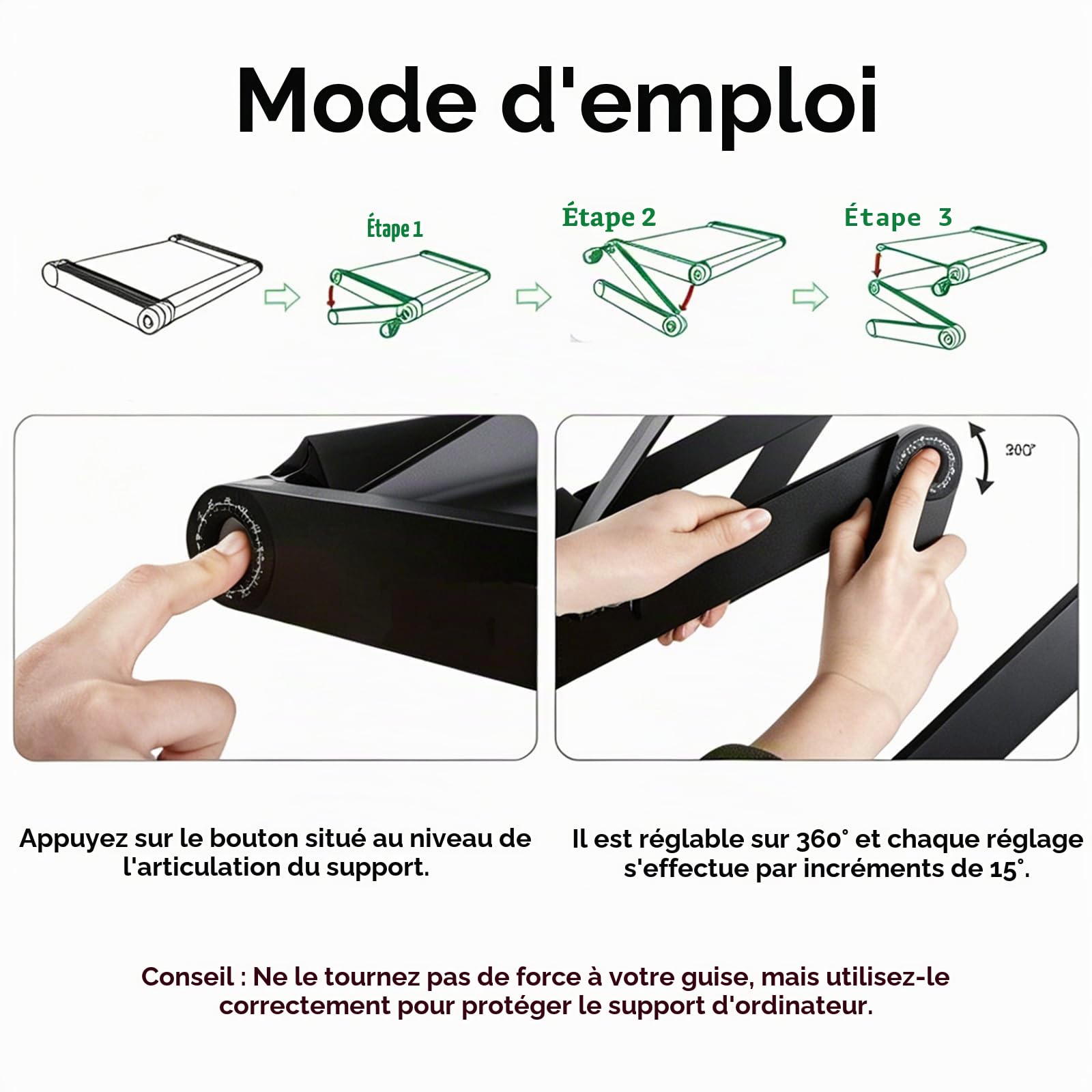 Ideal Swan Support Ordinateur Portable Table de Lit Pliable Support PC Portable Lit Plateau Support de Lecture Inclinable pour Canapé, Livre, Magazine et Petit Déjeuner - Noir