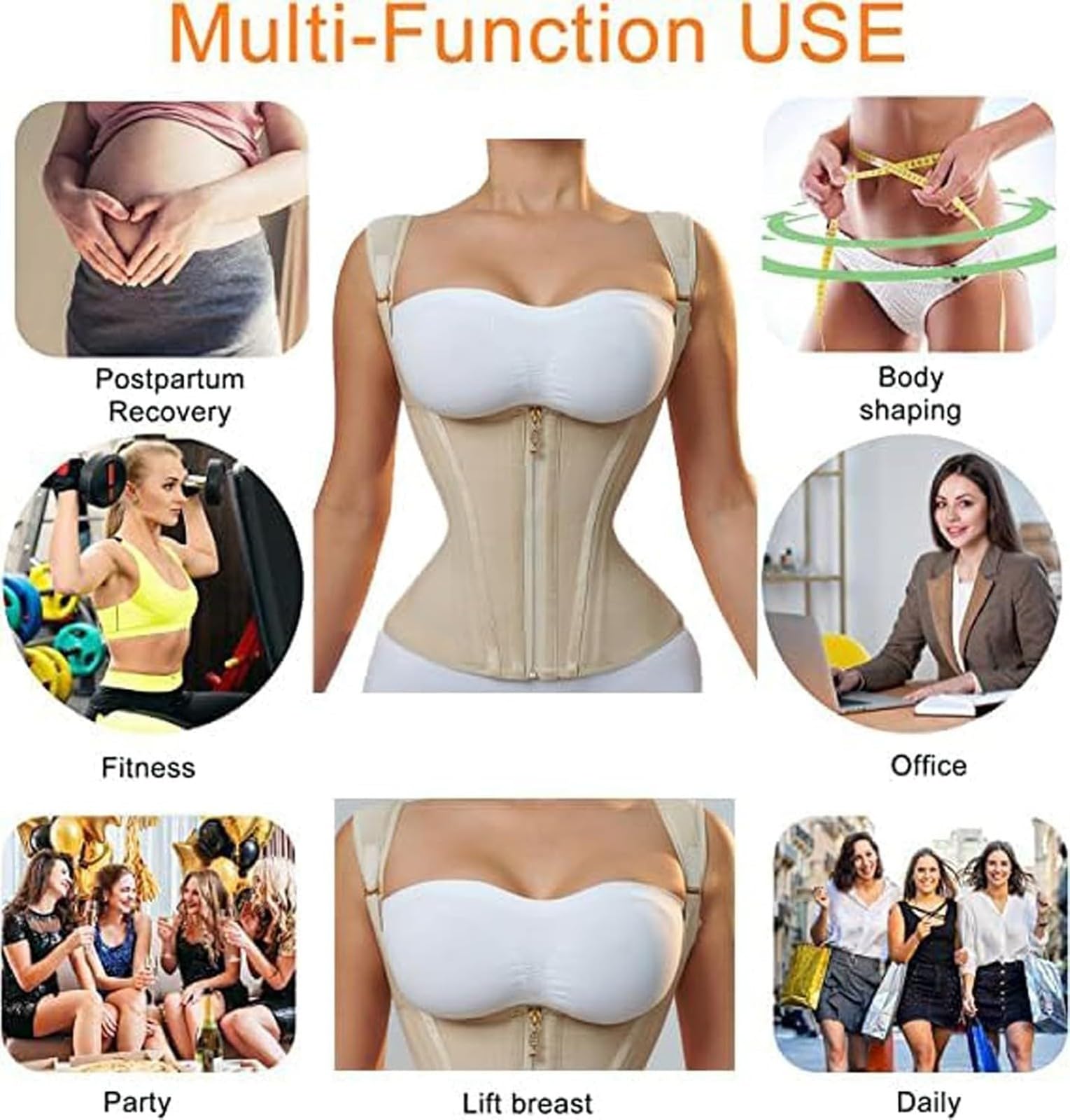 Gilet Amincissant ExtrêMe Niveau 5 pour Femmes, Correcteur de Posture, Suppression des Bourrelets du Dos(Beige,M)