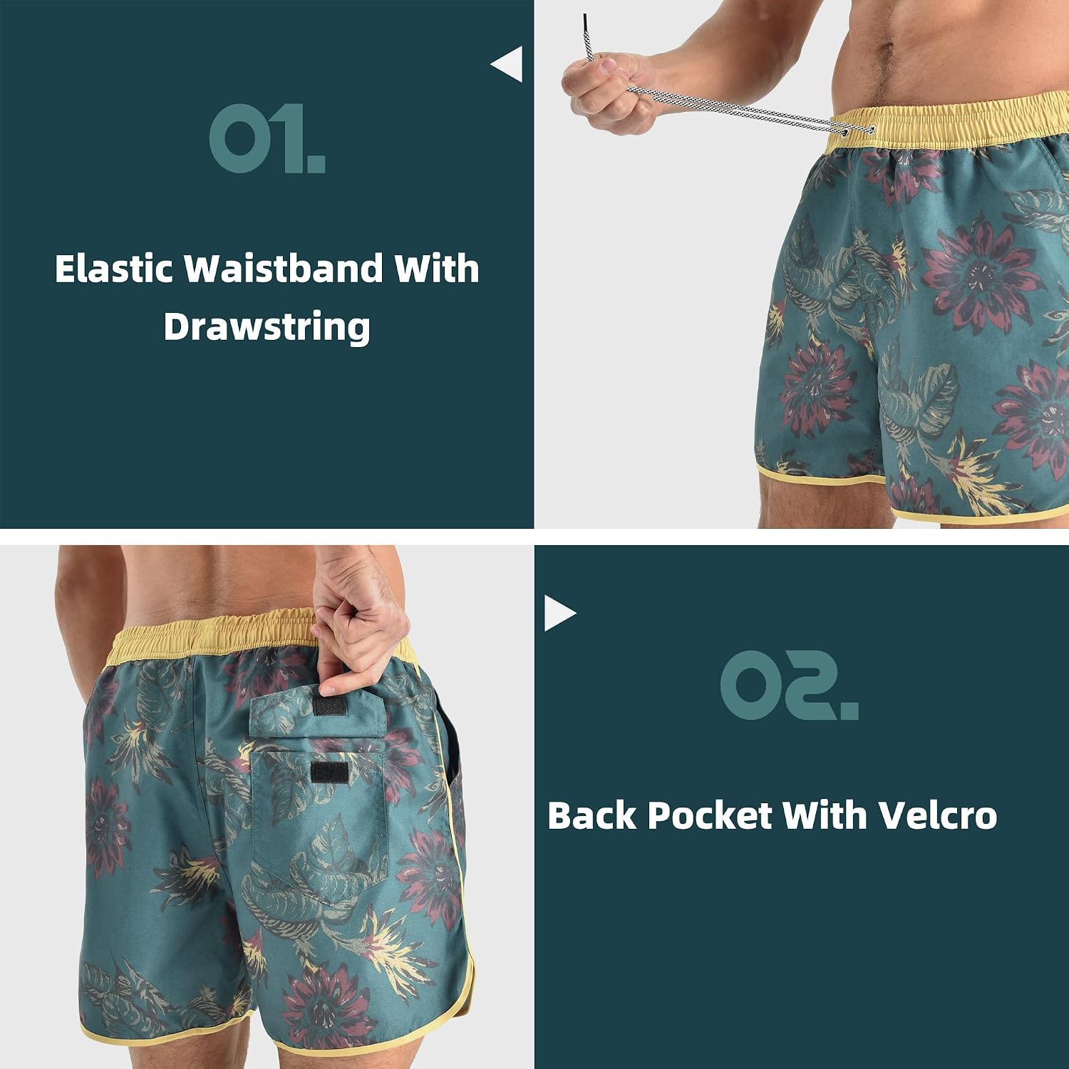 Ipletix Mens Swim Trunks 80s 90s Vintage Short with Mesh Lining Quick Dry Beach Swim Suits Board Shorts