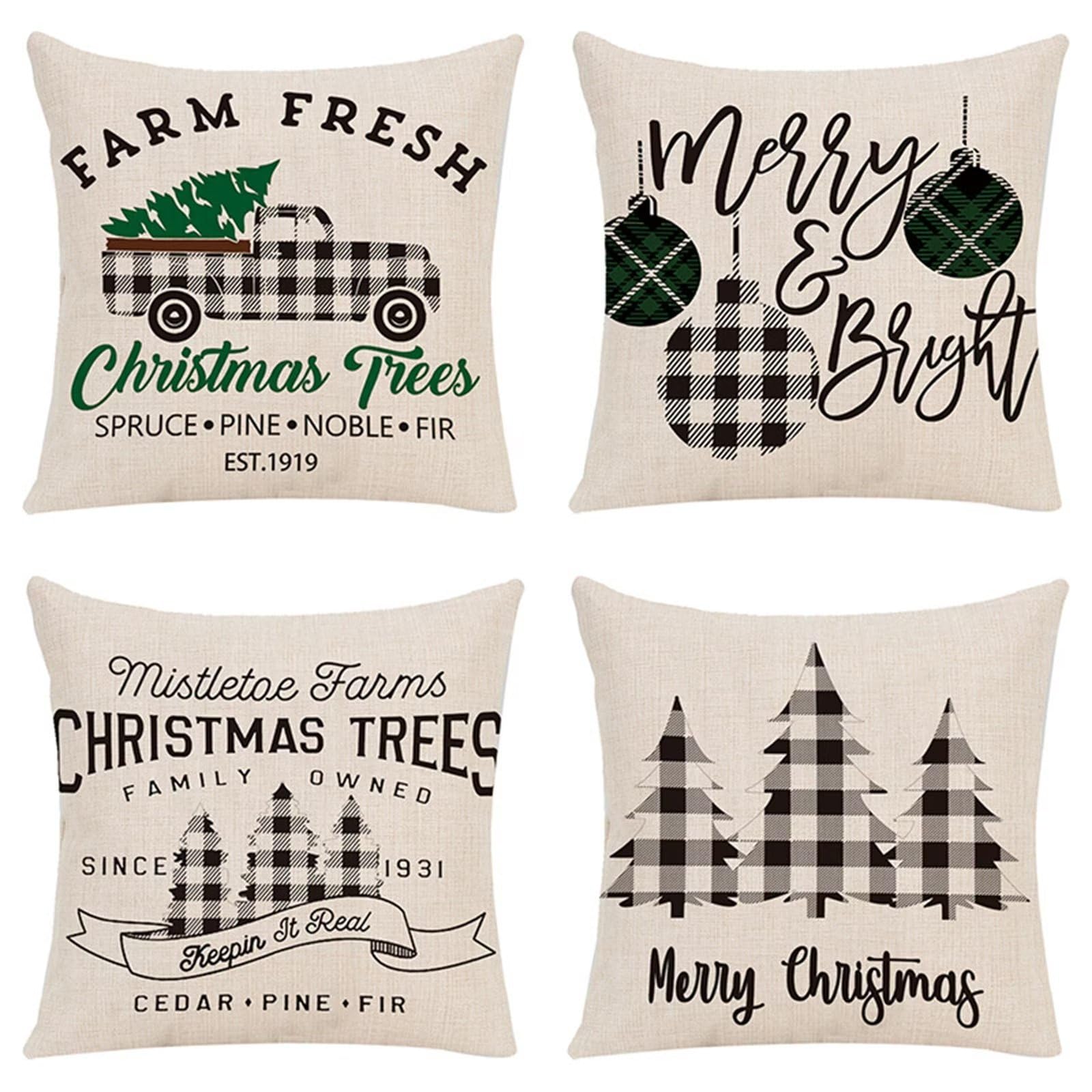 Housse de coussin 50x50 lot de 4 décoration géométrique de Noël pour canapé