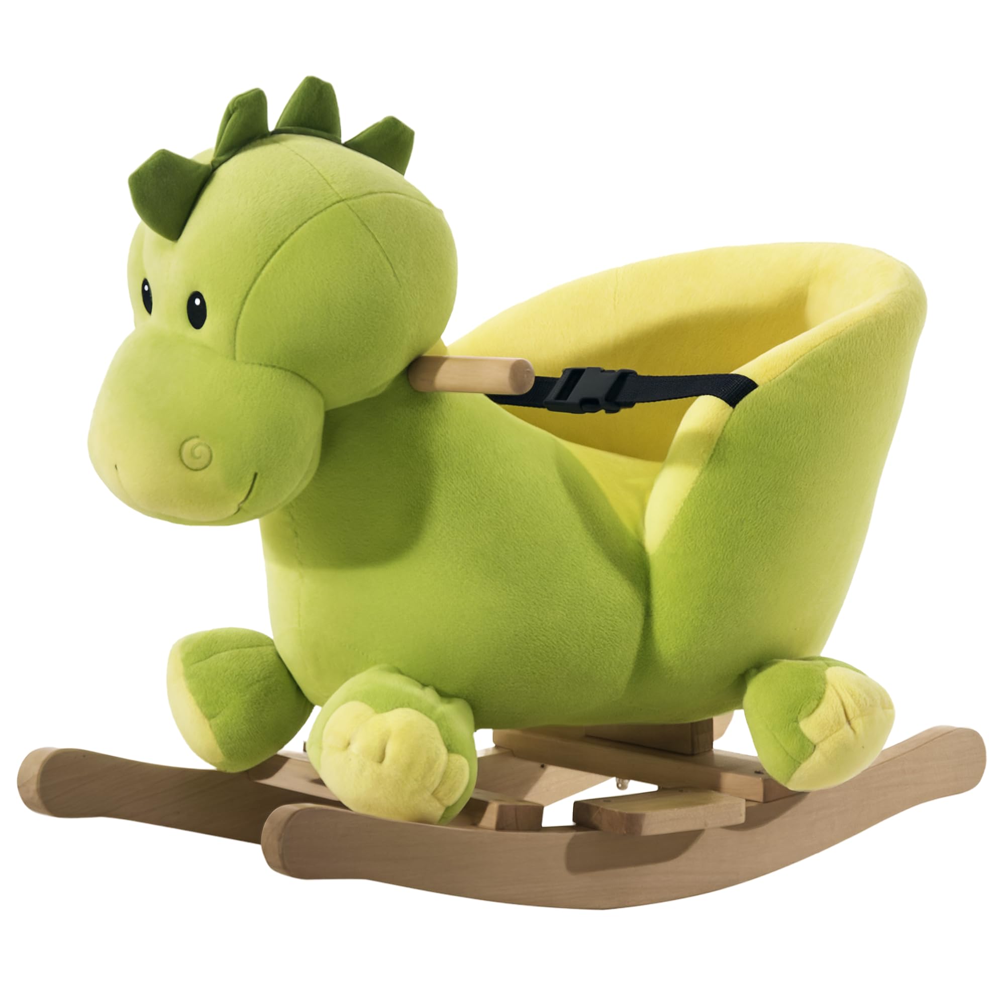 HOMCOM Balancín Infantil en Forma de Dinosaurio de Felpa para Bebés 18-36 Meses con Sonido Cinturón de Seguridad Manillar y Reposapiés 60x33x45 cm Verde