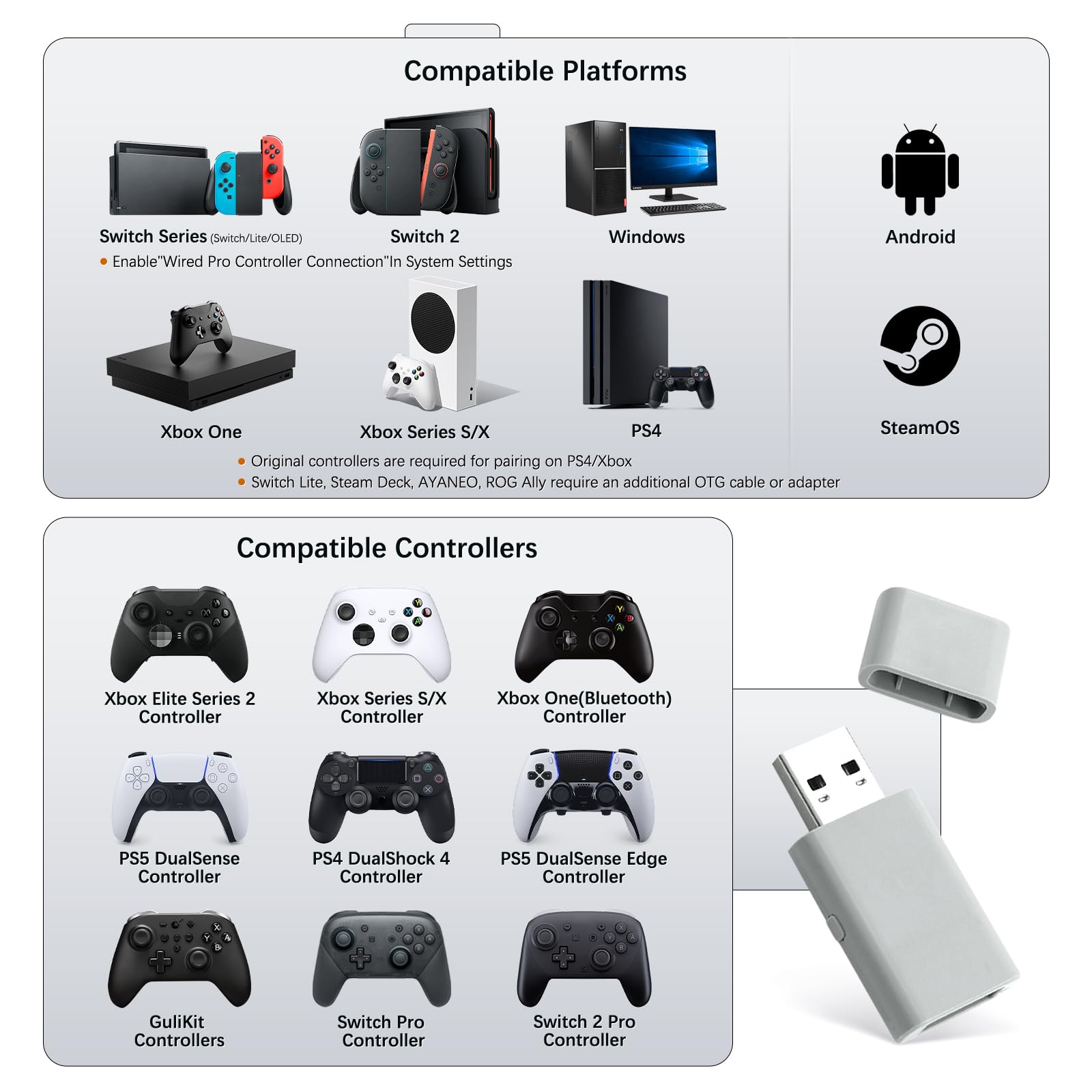 AKNES GuliKit Goku 2 Adapter do Kontrolera dla Switch/Xbox/PS5/PS4/PC | Ultra-niskie opóźnienie, Wieloplatformowość i wielokontrolerowość, Plug-and-Play, Automatyczne ponowne połączenie