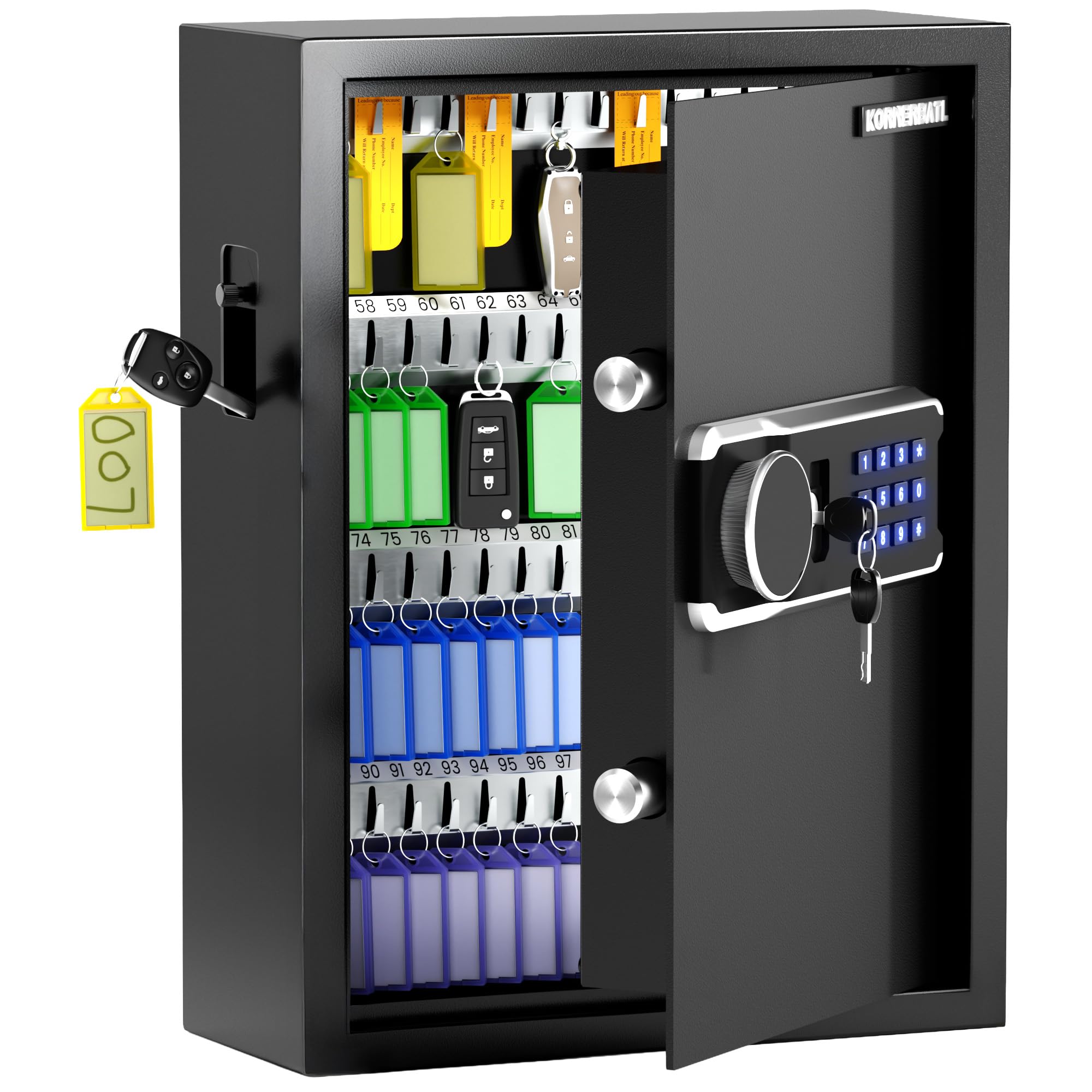 KornerBatl 103 Keys Electronic Key Lock Box with Code, Key Box Wall Mount with Anti-Theft Deposit Key Slot & LED Light for Home Office — image 1
