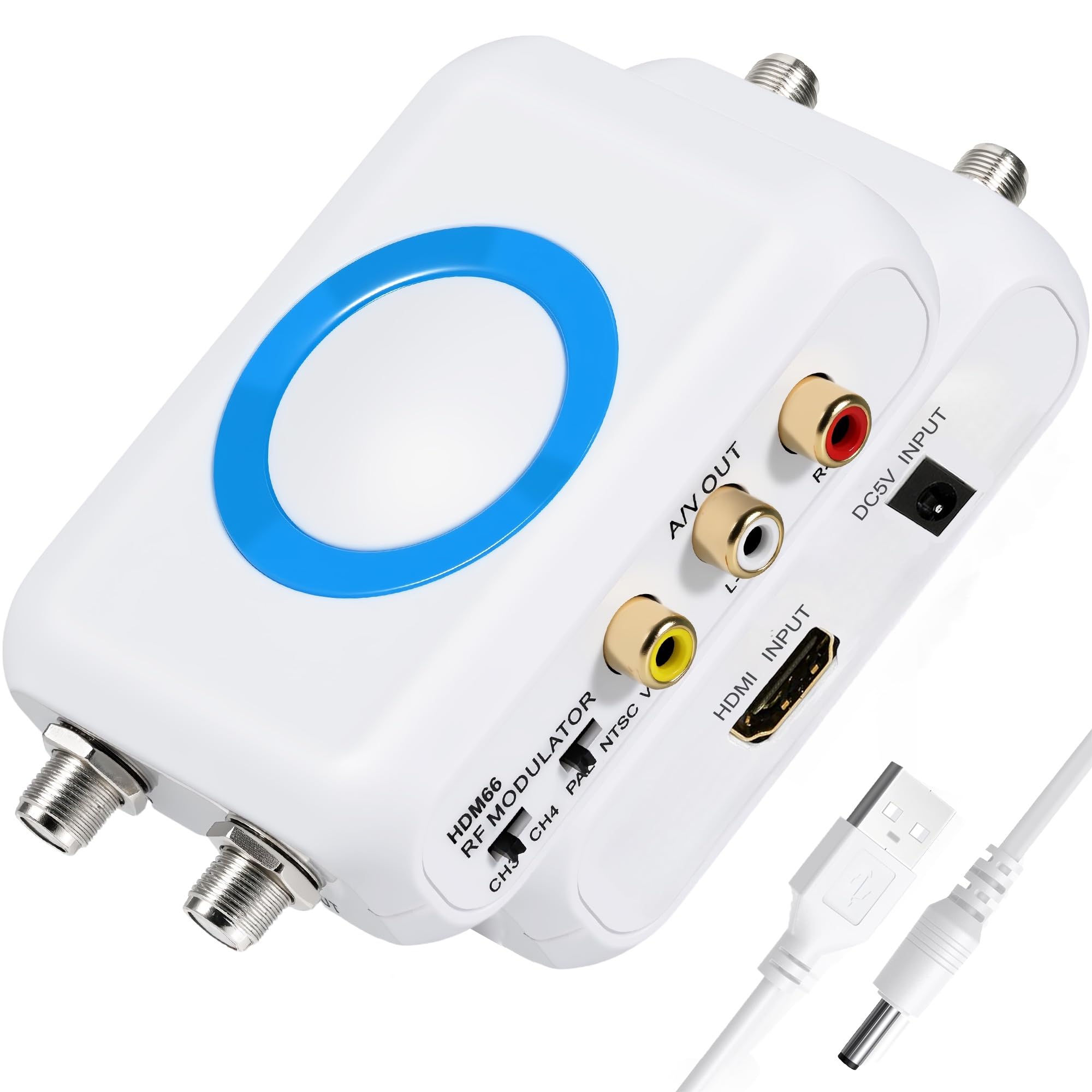 Modulador HDMI a RF, adaptador HDMI a coaxial, convertidor RCA, adaptador VHF AV