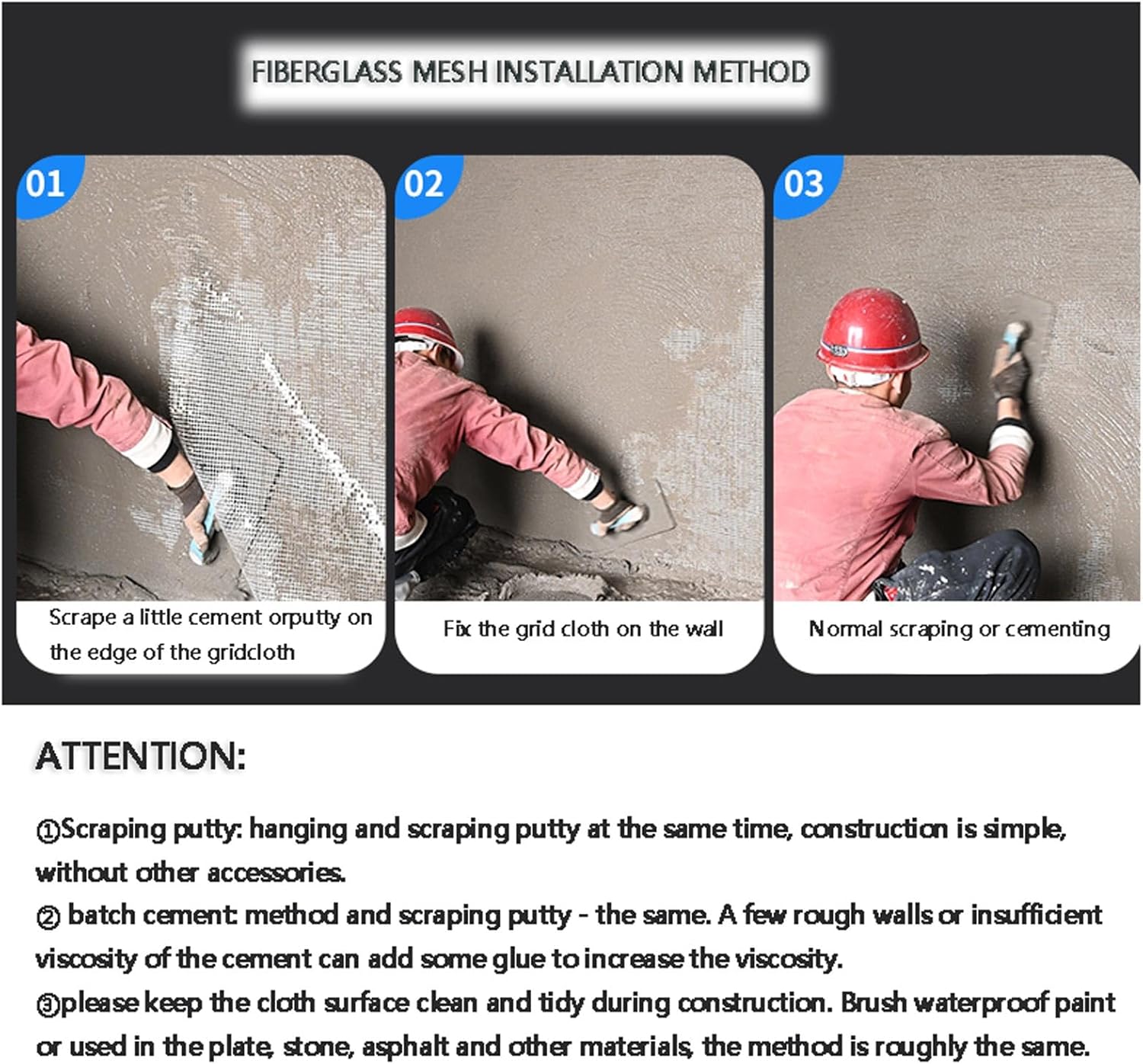 Fiberglass Fabric Mesh Enhanced Wall Reinforcement Crack Prevention for Plastering,Rendering,Tiling,Gypsum,Exterior Wall Construction,Interior Wall Crack Prevention(Size:1x50m（3.28x164 ft）)