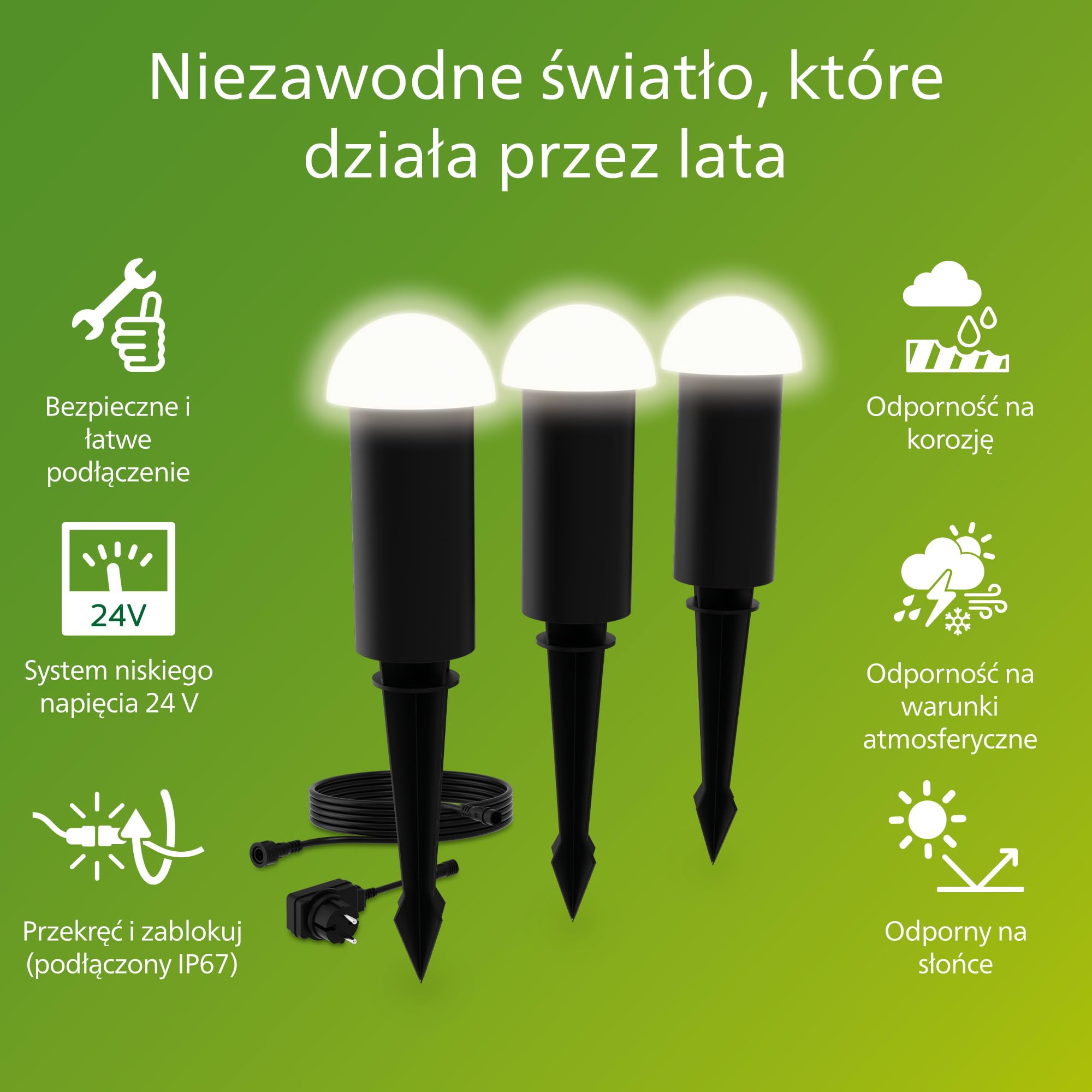 Philips Edwina Zewnętrzna Lampa na Postumencie 24 V GardenLink Niskonapięciowa, 2700 K, 180 lm, Czarna, Zestaw Startowy, 3 Sztuki, Wtyczka EU