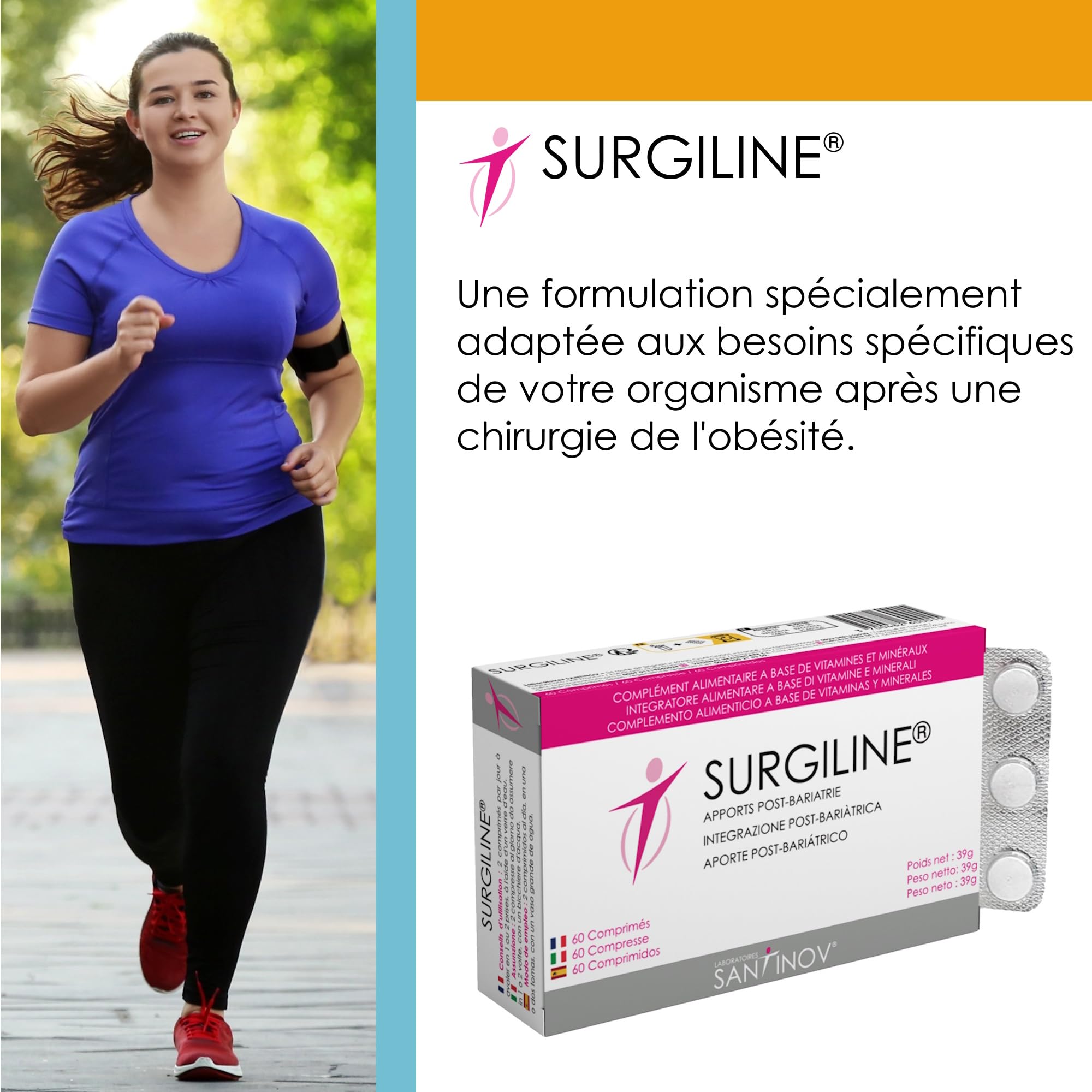 SANTINOV - SURGILINE - Comprimés Post Bariatrie - Sleeve Gastrectomie, by-pass, anneau gastrique - 2 complémentations en une : vitamines et minéraux + magnésium