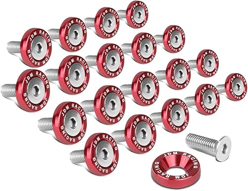 Auto Dynasty Rojo 20 unids 0.787 in ancho aluminio anodizado arandelas guardabarros pernos tornillos kit de vestir M6 X 1.0