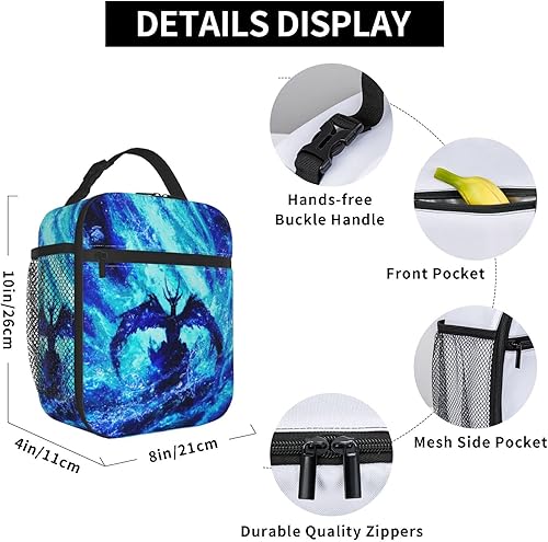 Miniatura 5 de Lonchera térmica con diseño de dragón azul, bolsas de almuerzo personalizadas con nombretexto impreso para adultos, niños, hombres, bolsas de comida