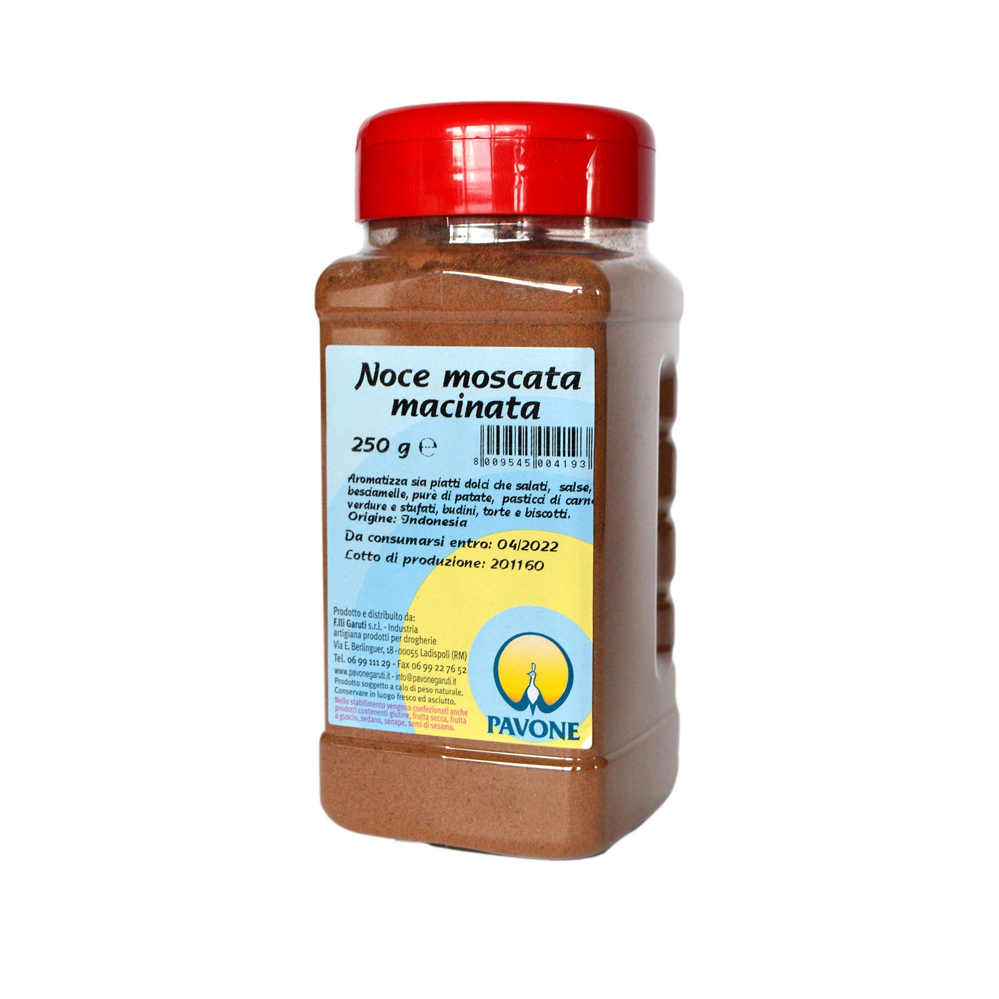 250 g de nuez moscada molida en polvo en dispensador para platos dulces y salados