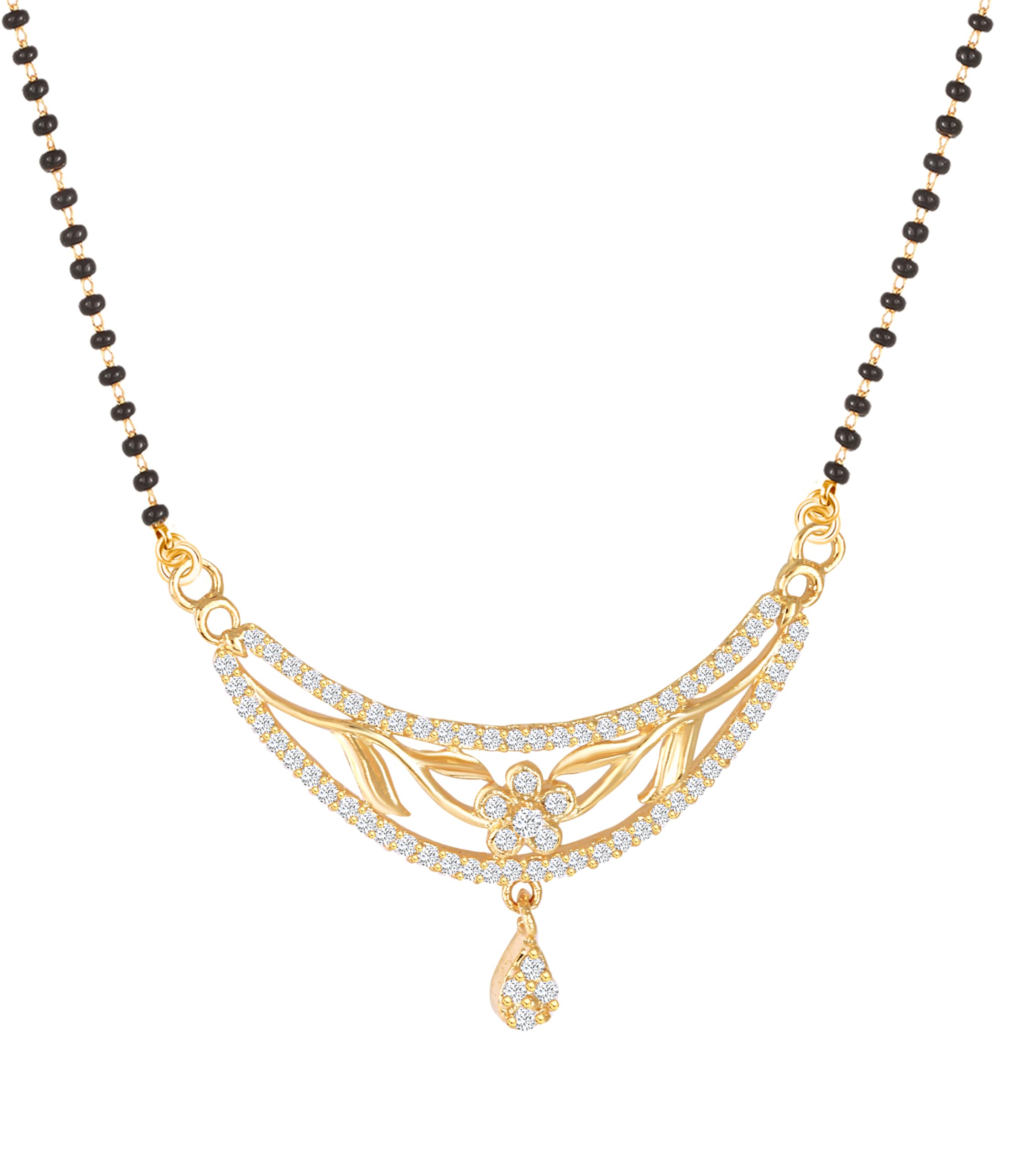 American Diamond Mangalsutra for women stylish 1gm gold mangal sutra short AD CZ Pendant Necklace design jewellery for women nallapusalu chains one gram 18 inch black beads chain golden -198-image-26