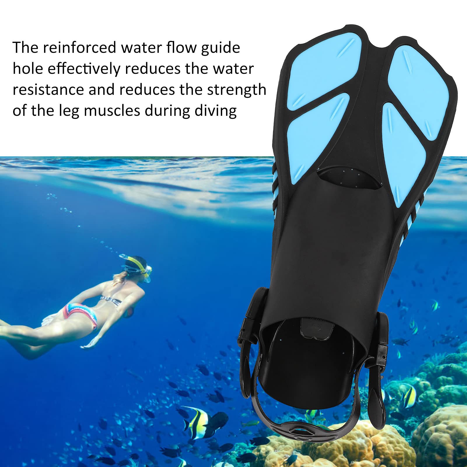 Float Tube Fins, Swimming Flippers Swim Training Fins Adjustable Buckles Open Heel Swim Flippers Short Diving Fins for Snorkeling Diving Swimming Adult Men Womens (M)