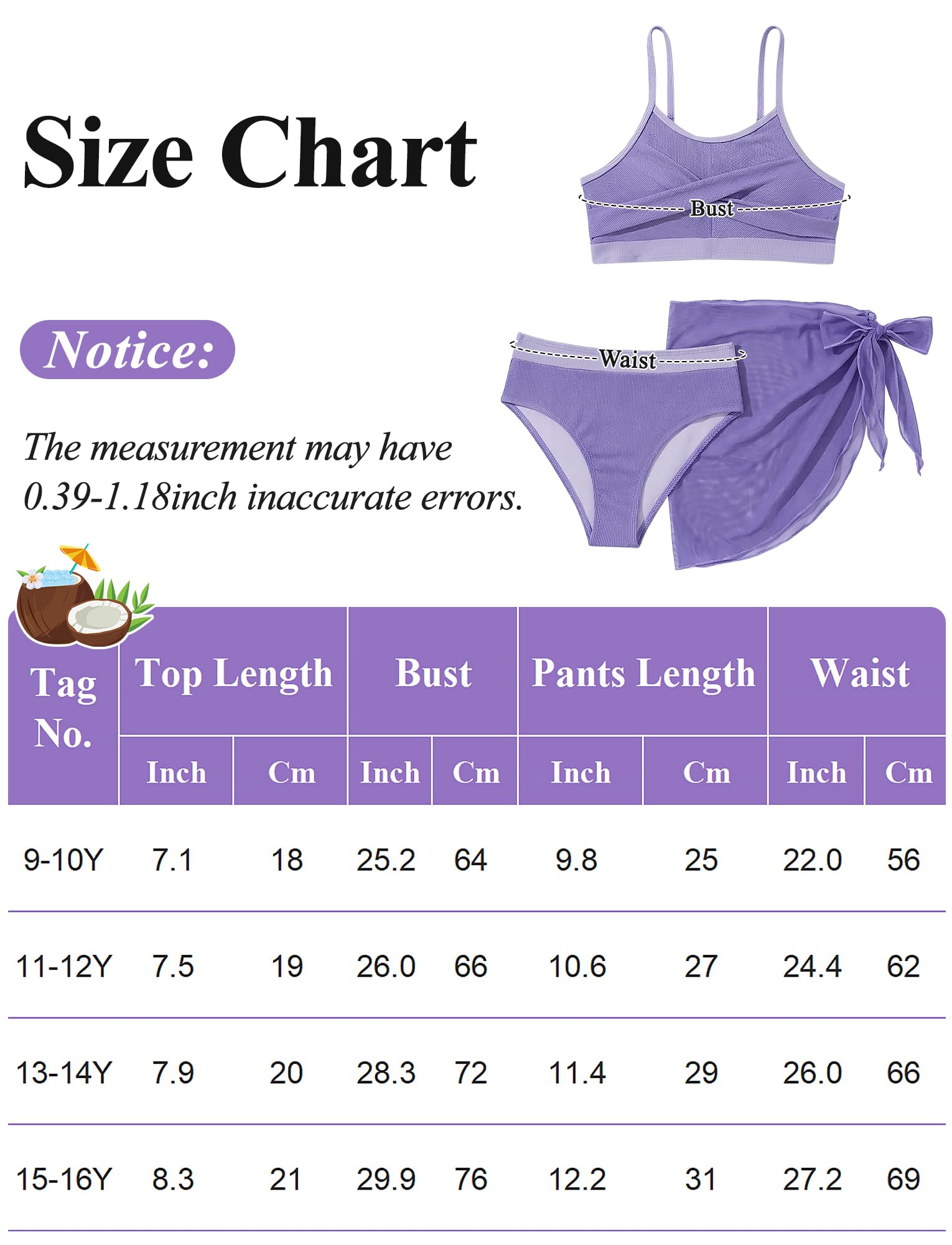 Happy Cherry Bikini Ragazze 3 Pezzi Costume da Bagno Mode Comodo Abbigliamento da Spiaggia Bambina Costume Tankini Estivo 9-16 Anni