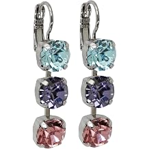 Mariana Rhodium Plated Triple Dangle Drop Crystal Earrings, Pastel Mix Multi Color E-1440/1-144-RO