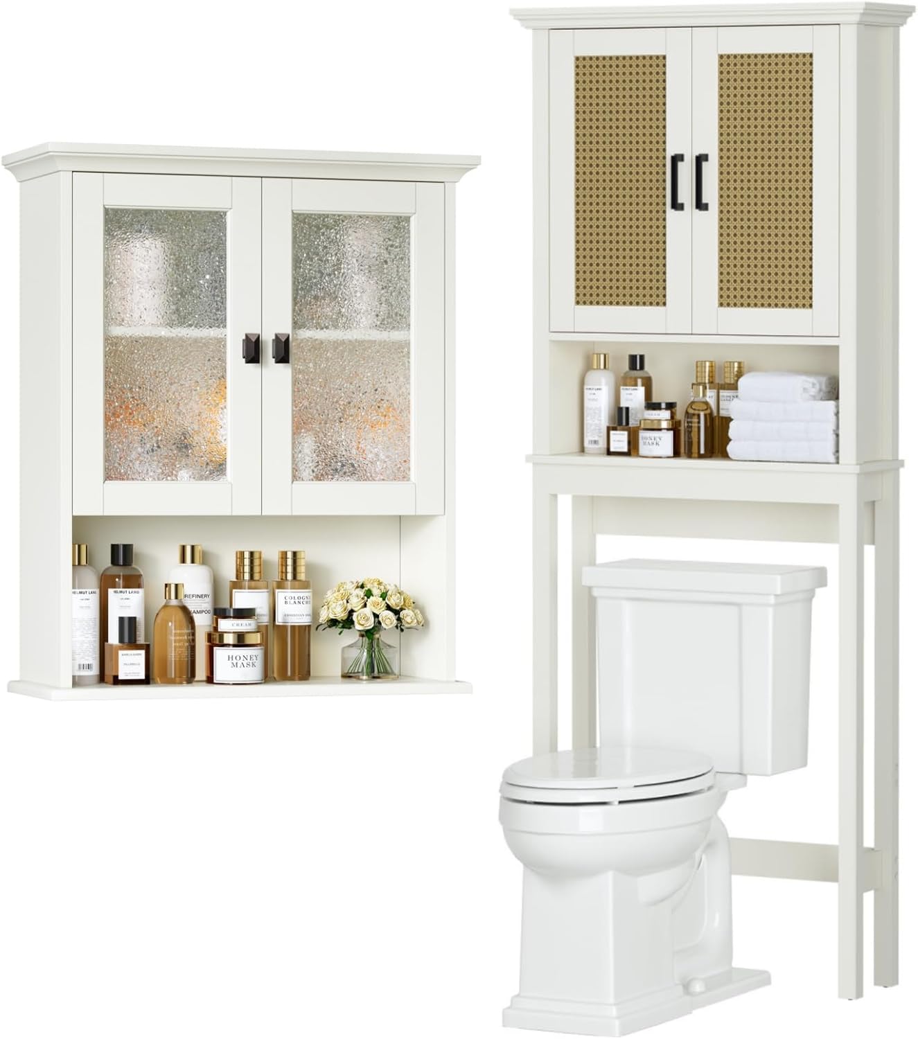 Over The Toilet Storage Cabinet, Over Toilet Storage Cabinet with Rattan Door and Anti-Tip