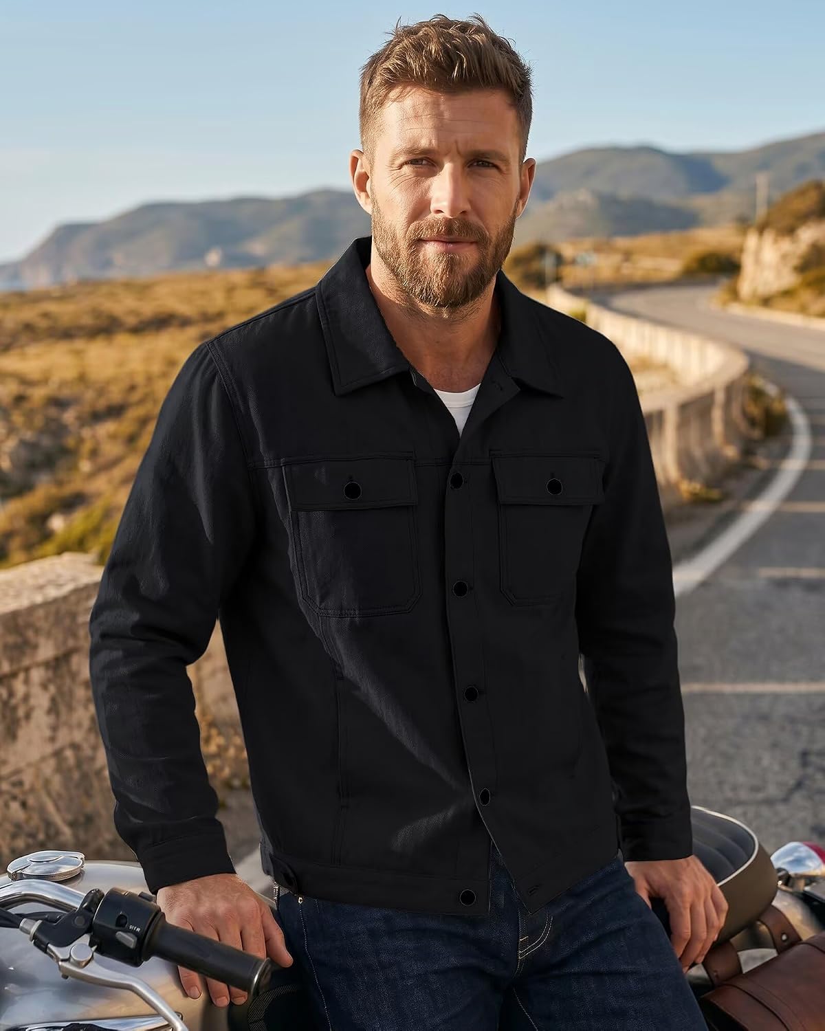 SANGTREE Men's Trucker Jacket Lightweight Cotton Casual Outerwear
