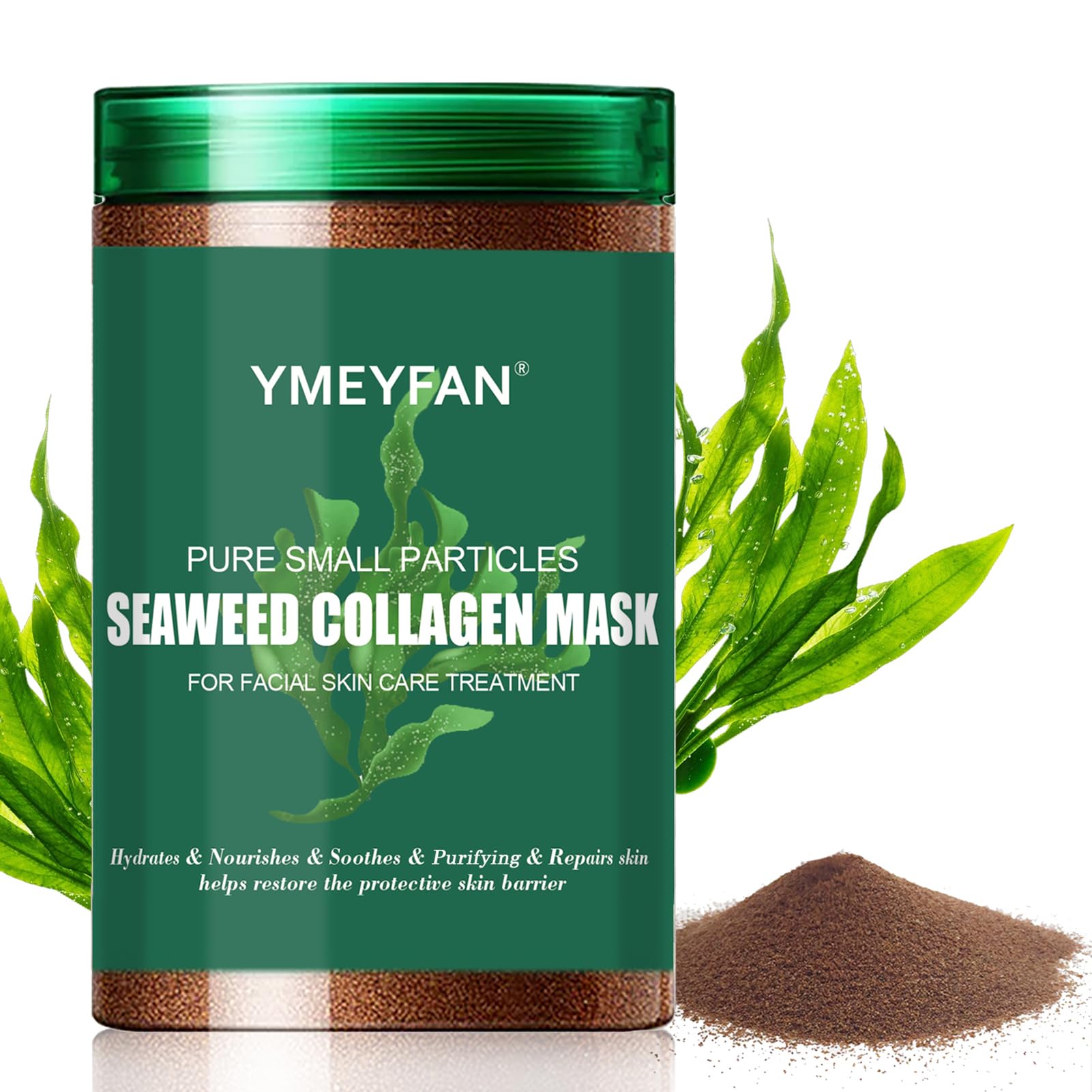 YMEYFAN Natural Seaweed Face Mask Powder, Algae Seed Mask for Hydrating Purify Anti-Acen Deep Clean Pore, Vegan Facial Mask Skincare for Women Beauty Salon Spa, Cover Use of Jelly Mask (500G/17.6oz)