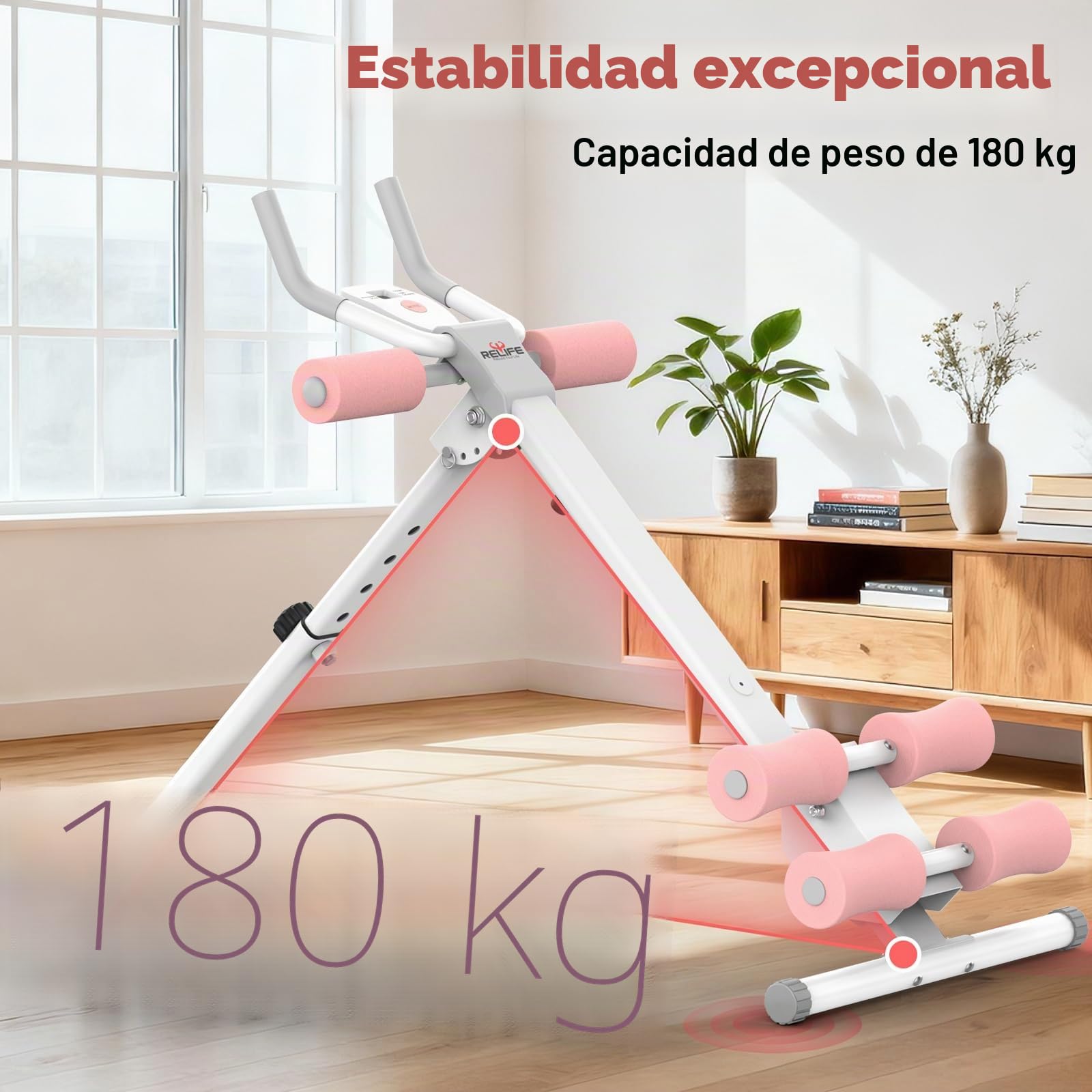 RELIFE REBUILD YOUR LIFE Máquina de entrenamiento abdominal AB plegable para entrenamiento de fuerza, entrenador de abdominales para gimnasio en casa 180kg (Rosa)