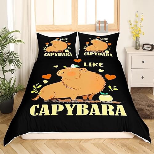 Miniatura 2 de Capybaras - Funda de edredón de regalo para niñas, niños, amantes de los animales, lindo juego de ropa de cama Capybara de dibujos animados, diseño