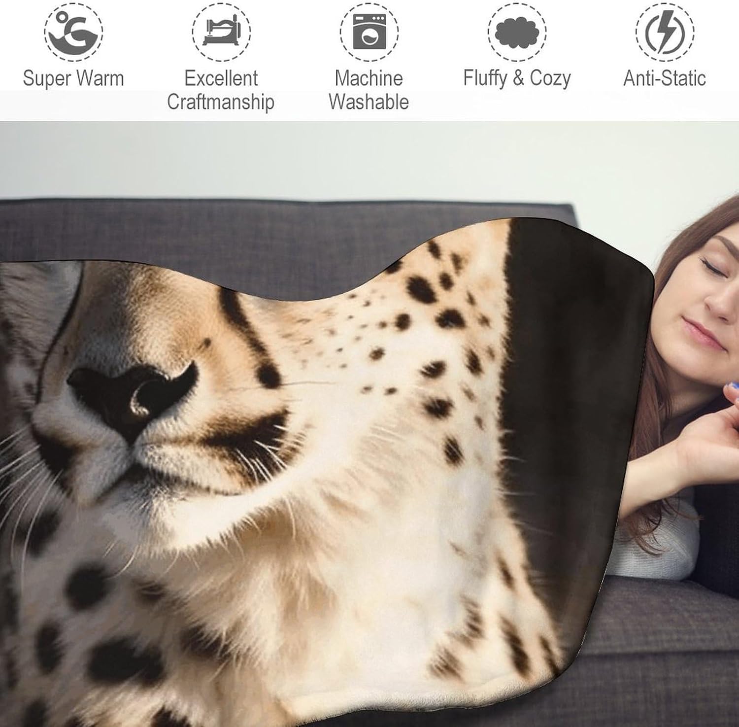 White Cheetah Blanket Round Beach Tapestry Flannel Round Tablecloth Boho Beach Blanket Home Decor Indie Rug Comfortable Yoga Mat for Multi Scenario Usage