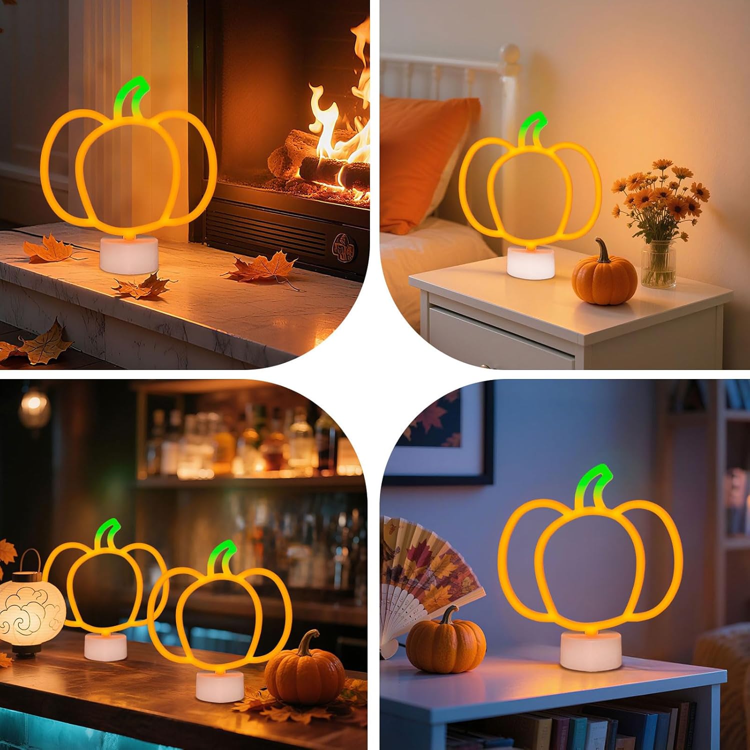 2 Pieces Pumpkin Neon Sign with Base Fall Lights Decor Cute Pumpkin Neon Lights for Fall Thanksgiving Table Centerpiece Decor Battery Operated Autumn Halloween LED Sign for Home Kitchen - Image 5