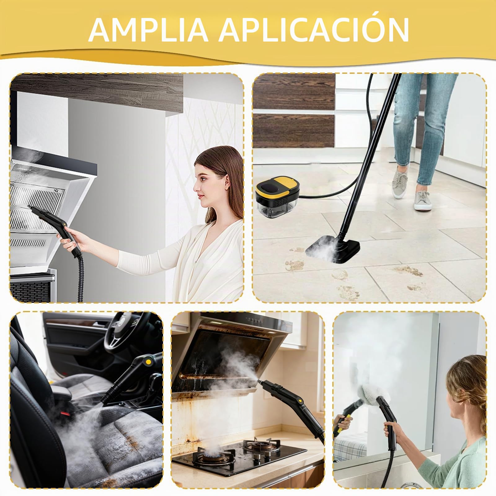 Limpiador a Vapor Portátil, 2500W Potente Limpiador a Vapor para el Hogar, 3 Velocidades Ajustables,17 Accesorios, Depósito de Agua de 1600 ml, Presión de 4 Bar, para Cocina, Ventanas, Pisos, Autos