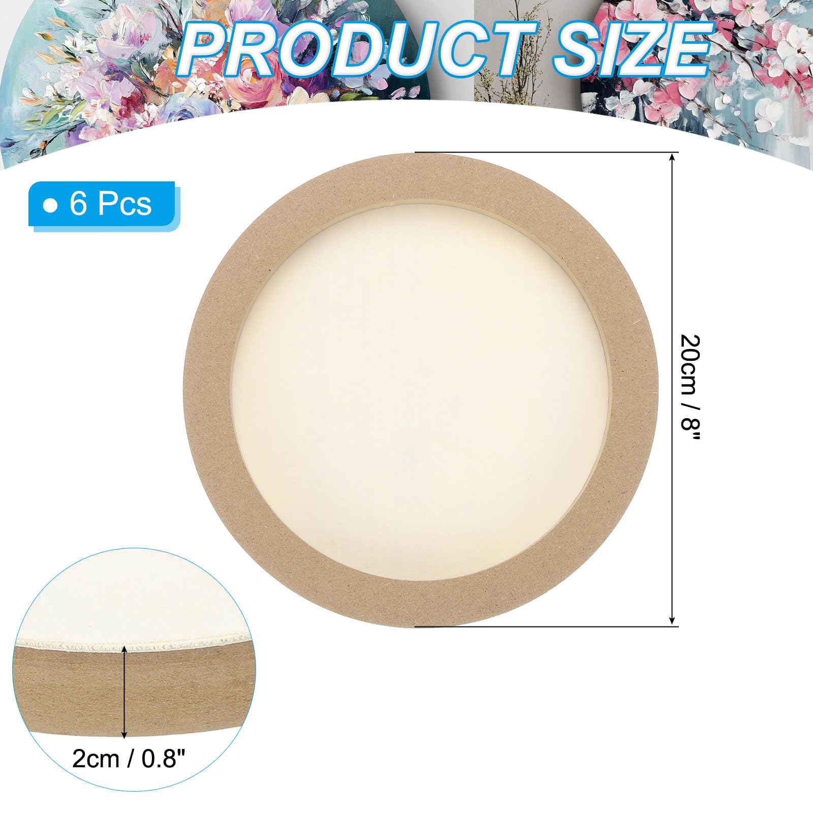 PATIKIL Paneles De Lienzo De Madera Redondos De 8", 6 Piezas Tablas De Madera Sin Acabar En Forma De Disco Circular Para Proyectos De Manualidades, Pintura Artística, Tallado, Grabado, DIY
