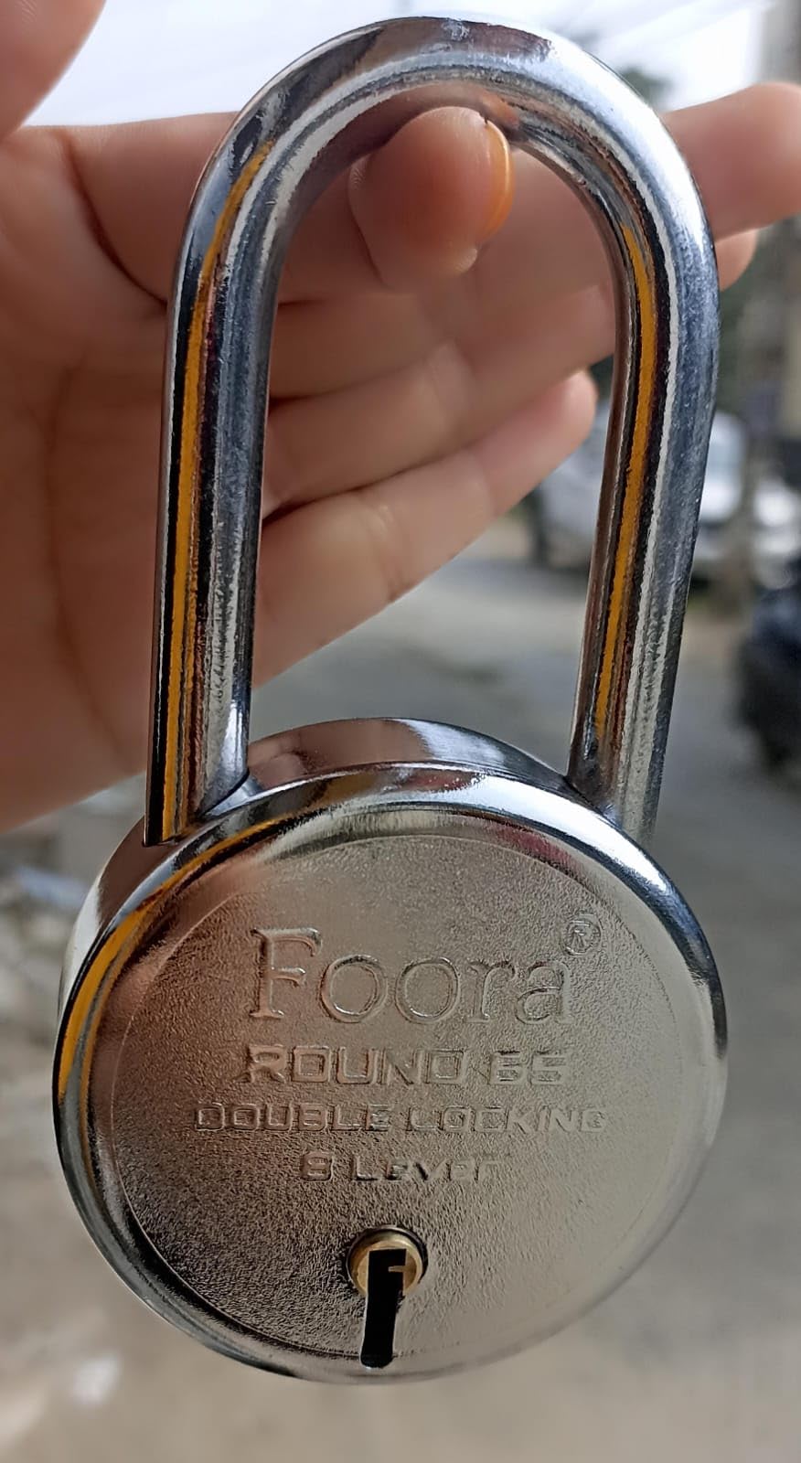 Foora Round 65 Long Shakle Lock with Long Shackle - Metal Body, Double Locking, 8 Steel Levers, 5 Silver Keys with Keychain, Silver Finish, Ideal for Door, Gate, Home and Shutters (Original Image) (B0CS32KVTJ) Amazon Price History, Amazon Price Tracker