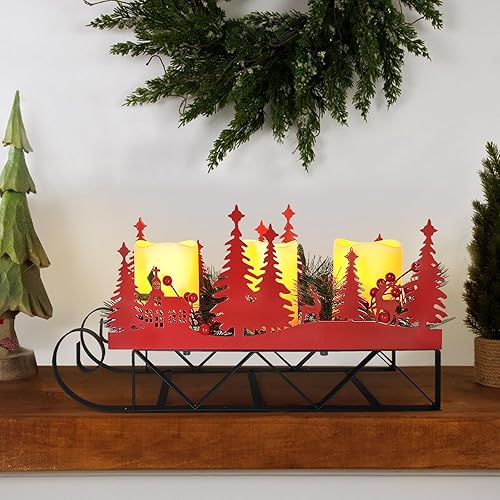 Miniatura 2 de Centro de mesa de trineo de Navidad con luces LED parpadeantes, silueta de trineo de Navidad, candelabro para comedor, mesa, chimenea, mantel de