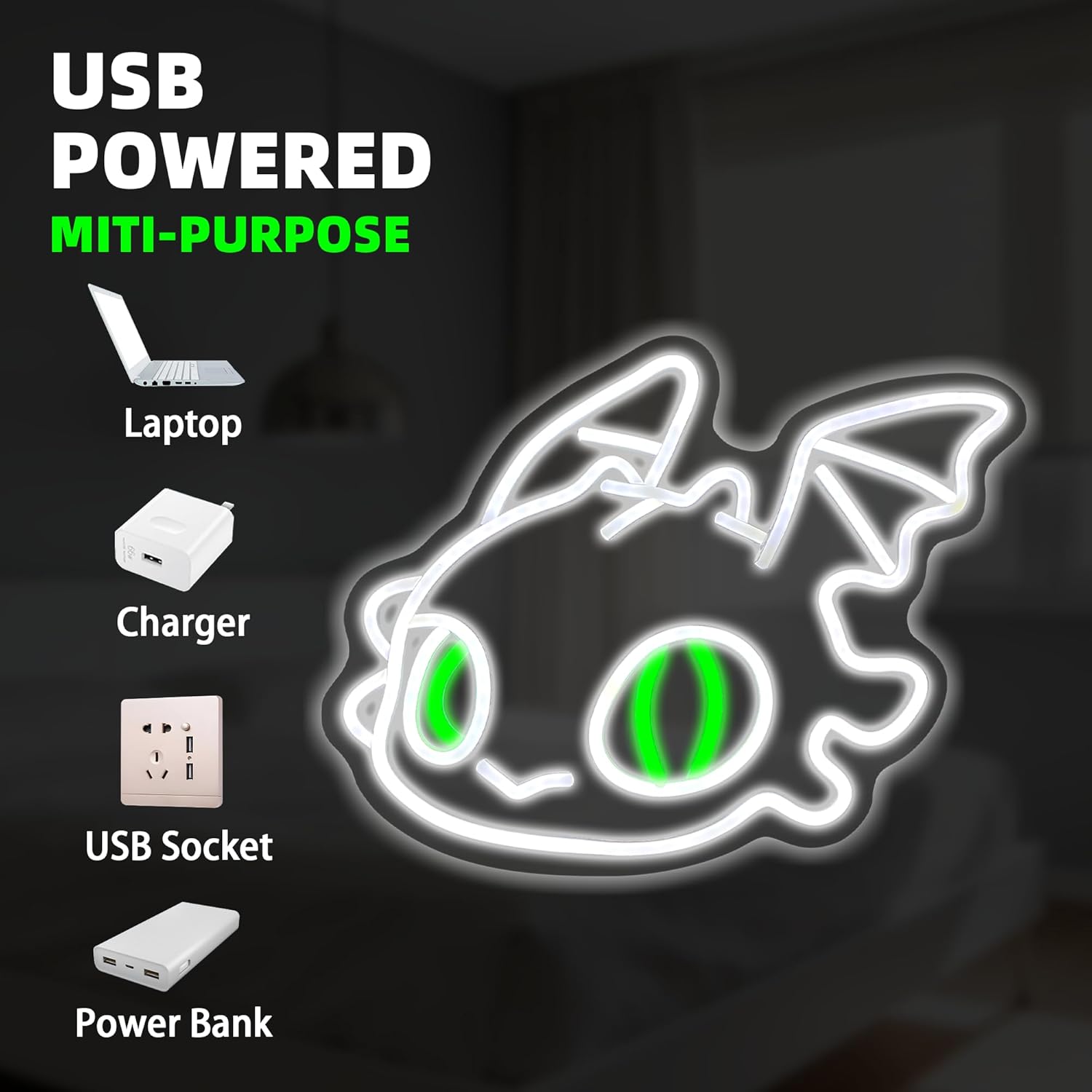 Dragon Neon Sign, Cute Dimmable Led Neon Night Lights Up Anime Decor for Bedroom Living Room Man Cave Home Bar Wall Decoration, Birthday Party Christmas Gifts for Kids Girls Boys Adults (Dragon)