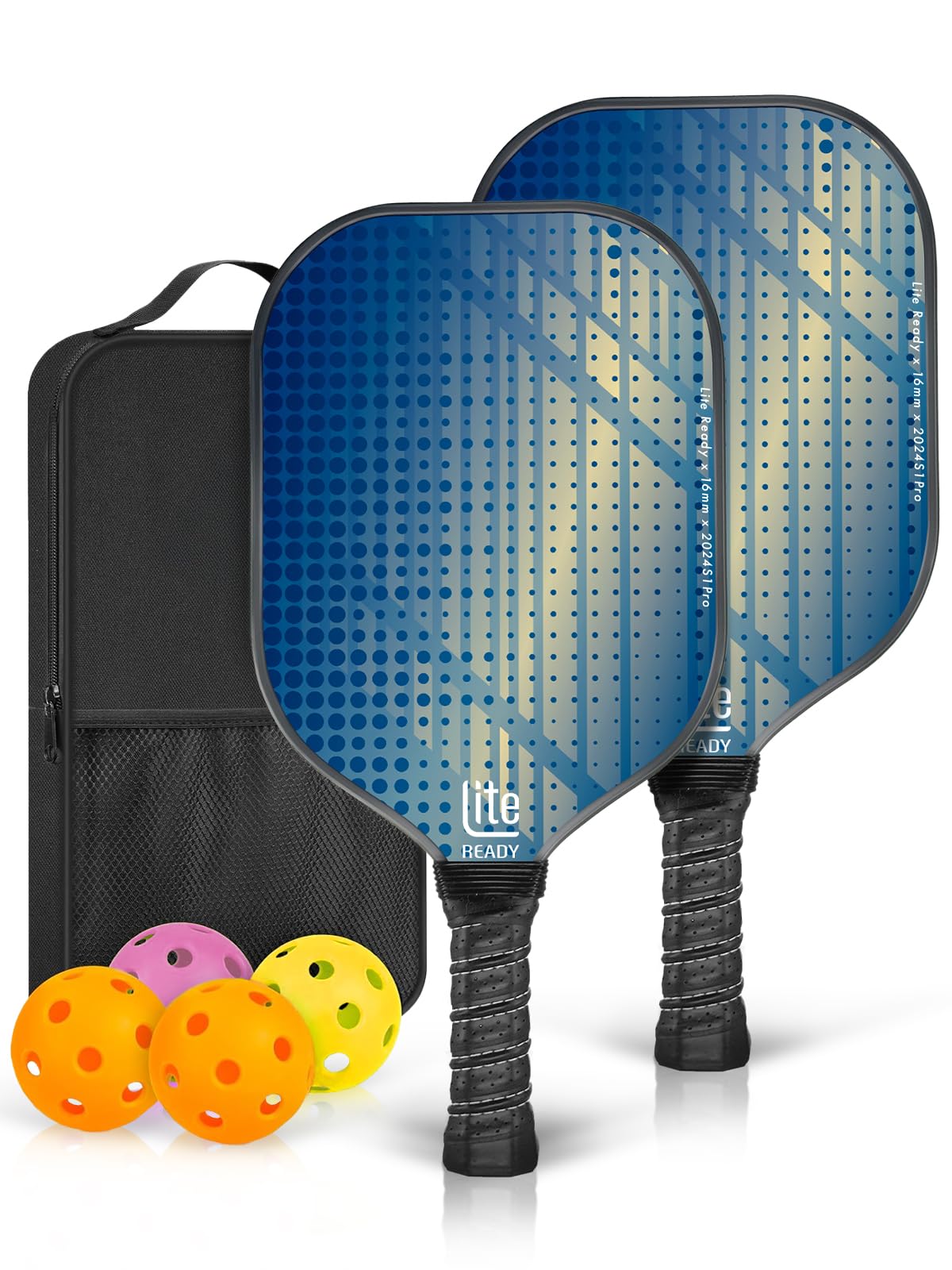 LITE READY Hybrid Carbon Fiber Pickleball Paddles Set of 2 – Lightweight Carbon Fiber with Fiberglass Layers | Durable Pickleball Equipment for Men and Women | Enhanced Control and Power