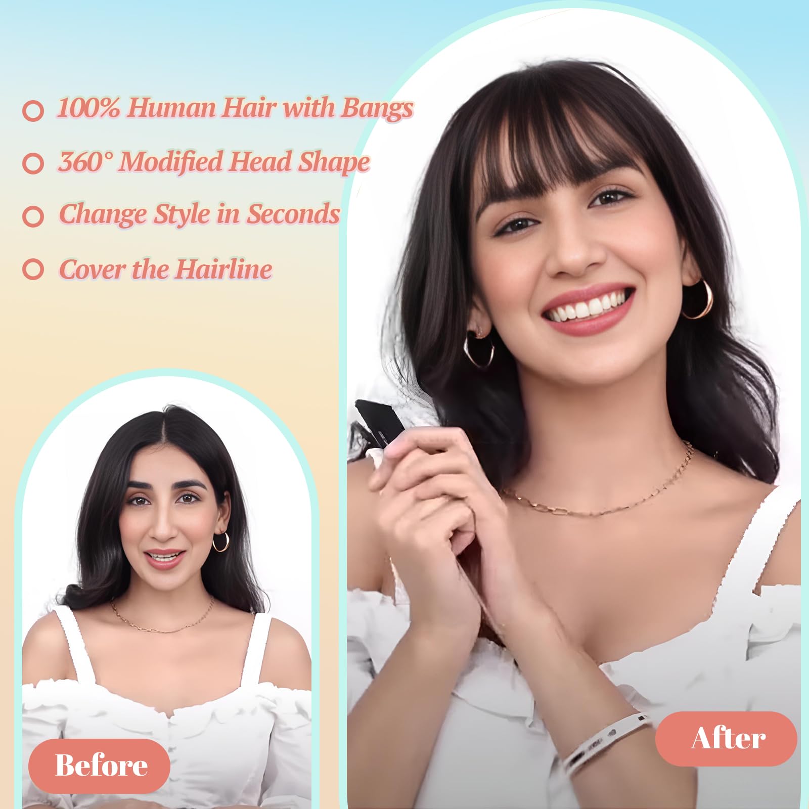 SEA SINGING Clip in Bangs Real Human Hair Extensions Air Bangs Hairpiecesfor Thinning Hair Women Real Hair 360°Clip on Bangs for Daily Wear Medium Brown - Image 2