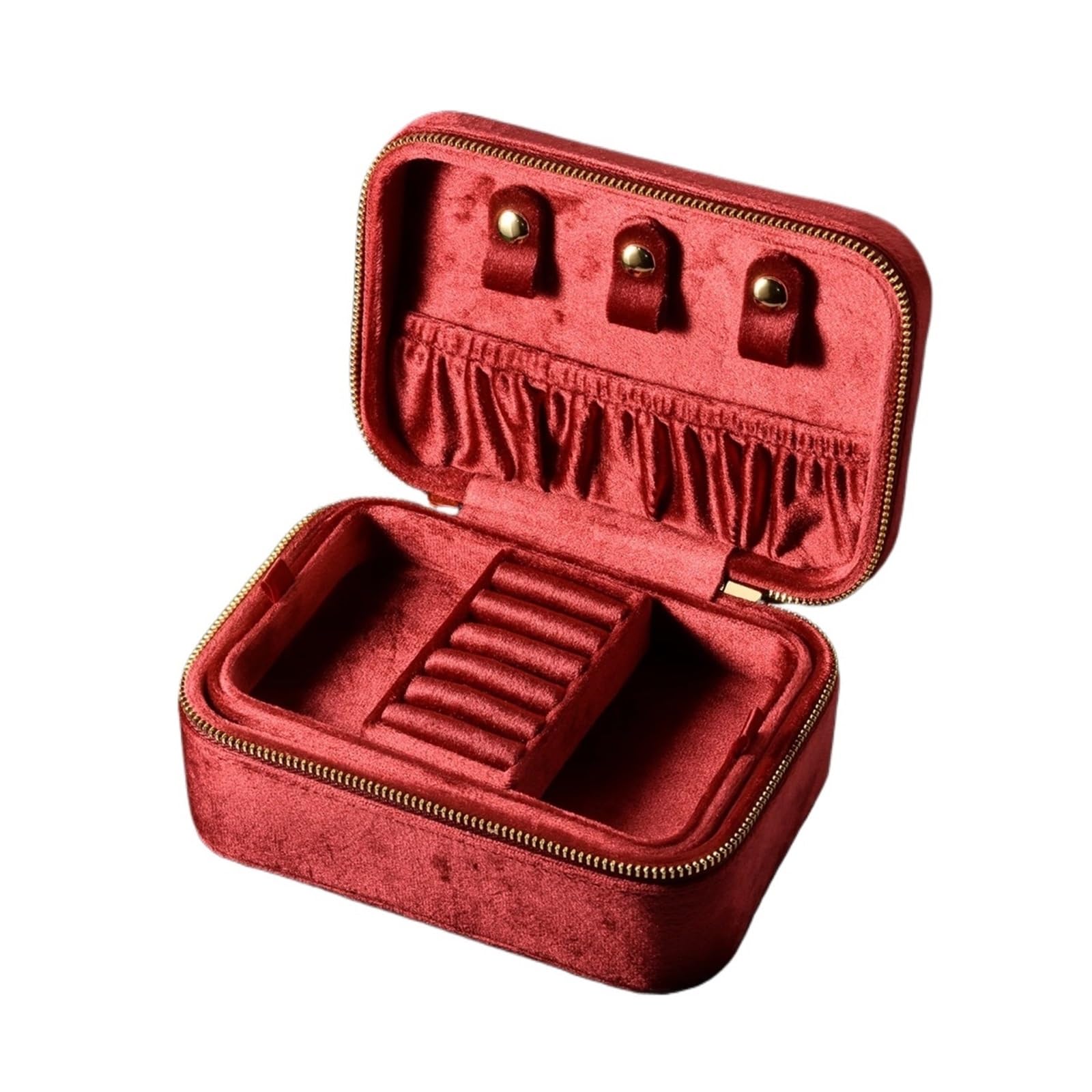 ESTDKMNOS Portable Jewellery Case， Jewellery Box Multicolor Double Layer Travel Ring Necklace Earrings Storage Case(Red)