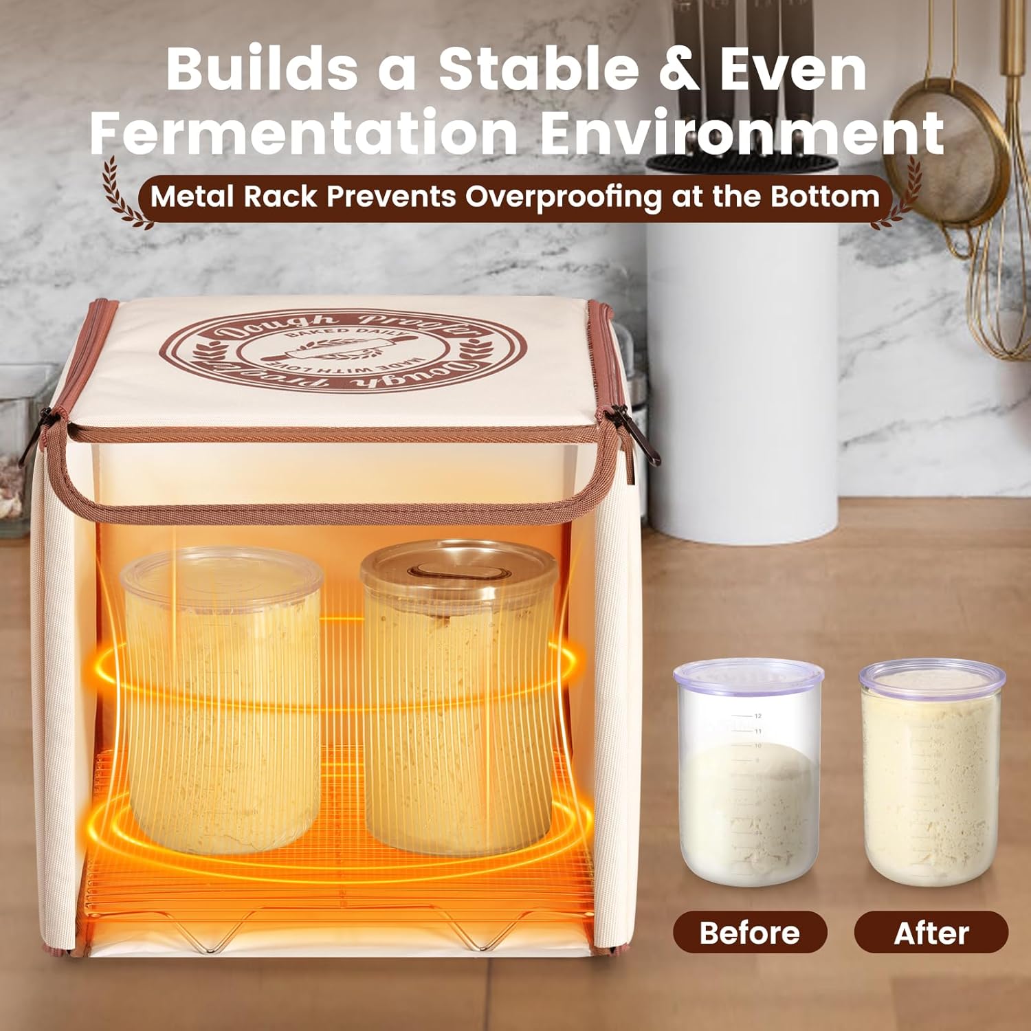 Folding Bread Proofing Box with 50-113℉ Temp Control & 48H Timer, Dough Proofer with Metal Rack, Humidor, Ideal for Sourdough, Bread Baking, Pizza, Yogurt, Kombucha, Perfect for Compact Kitchens