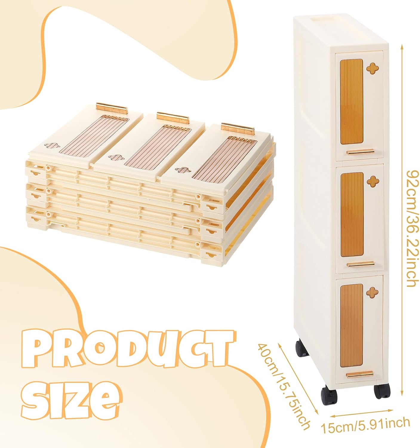 Weysat Narrow Bathroom Storage Cabinet with Wheels Slim Storage Organizer with Transparent Doors and Shelves for Small Space, Kitchen, Bathroom, Laundry Room(3 Tiers)