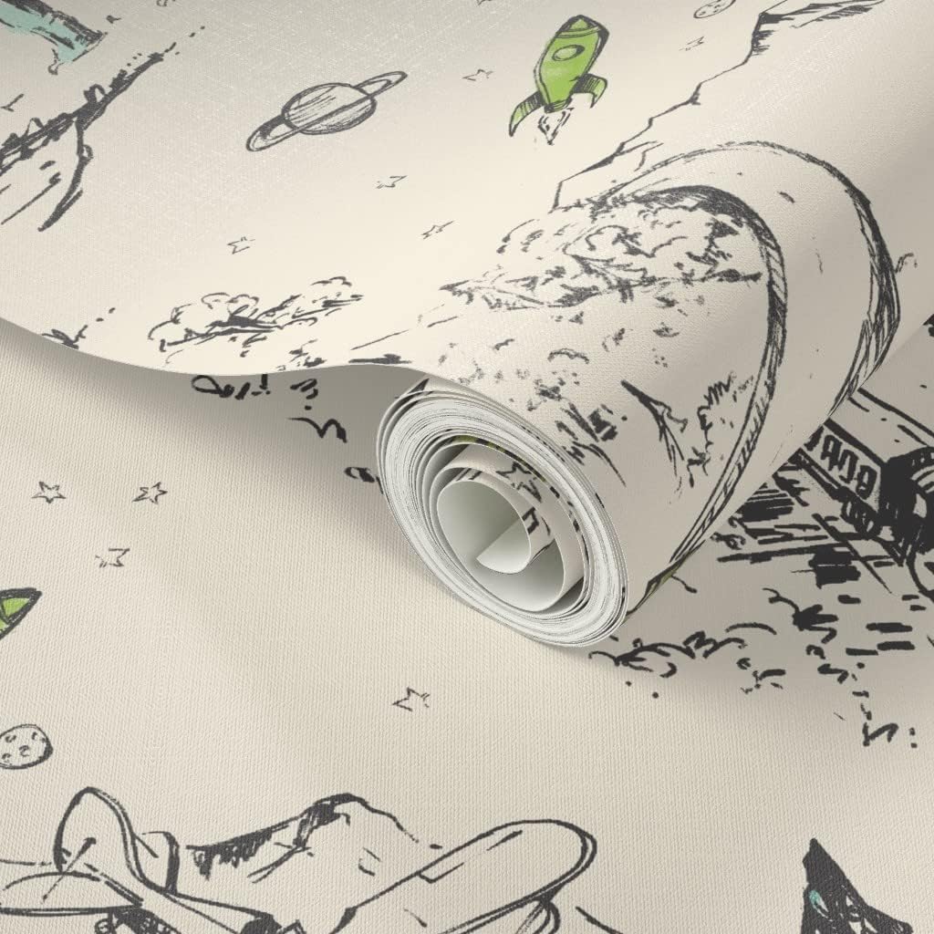 Peel & Stick Wallpaper Swatch - Kids Adventure Dinosaur Helicopter Train Construction Dragon Toile Custom Removable Wallpaper by Spoonflower