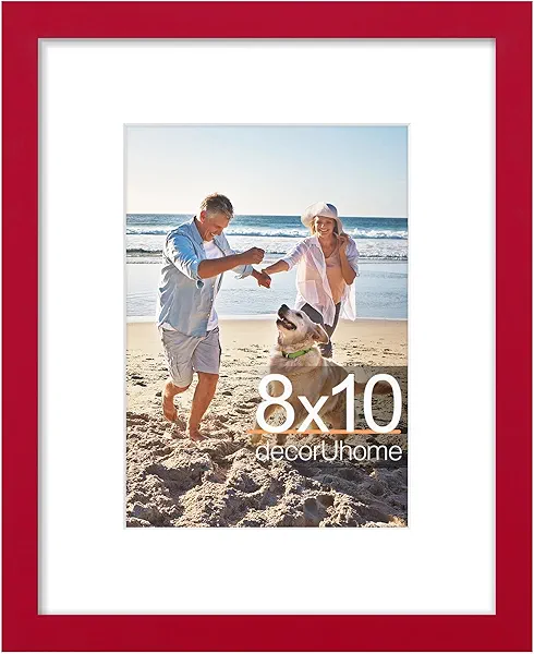 decorUhome 8x10 Picture Frame, Display Photos 5x7 with Mat or 8x10 Unmatted, Engineered Wood Frame with Plexiglass for Wall and Tabletop Display, Red, Set of 1