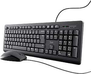 Trust Taro Pack Clavier et Souris Filaires - Clavier AZERTY Français, Résistant aux Éclaboussures, Silencieux, Câble USB de 1.8 m, Clavier PC, Portable, Ordinateur, Windows, Mac OS - Noir