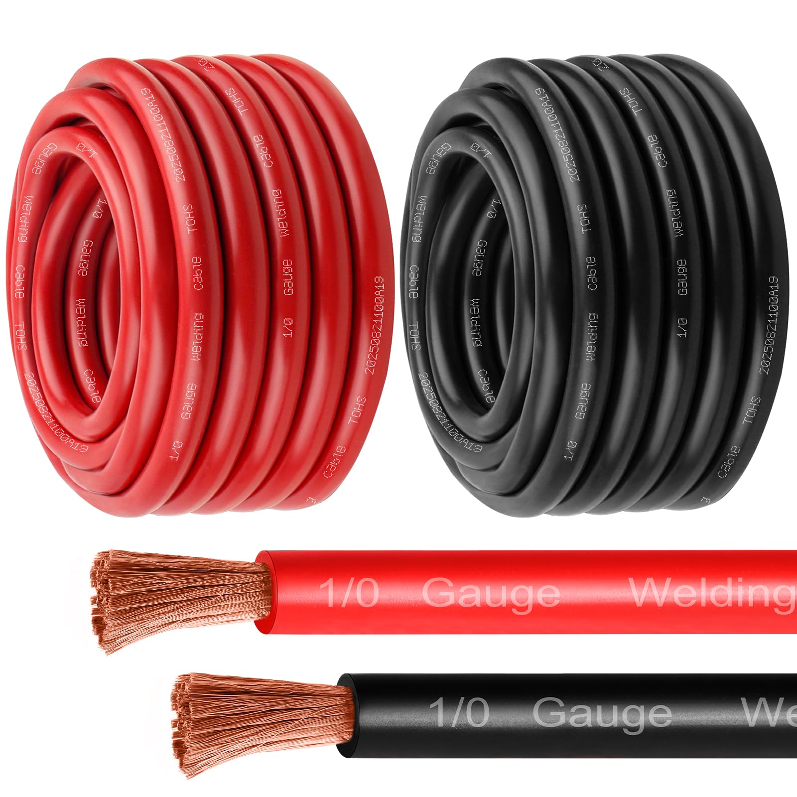 MOOKEERF 1/0 Gauge Battery Cable - 25FT Red + 25FT Black 1/0 AWG Welding Cable Flexible Stranded Oxygen-Free Pure Copper Wire for Automotive, Battery,