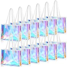 Aliceset Iridescent Tote Bag Large Holographic Gift Bag | Clear Gift Bags with Handle, 15"x11"x4.3", Bachelorette Bridesmaids Party Favors, Reusable Goodie Bags, for Beach Travel