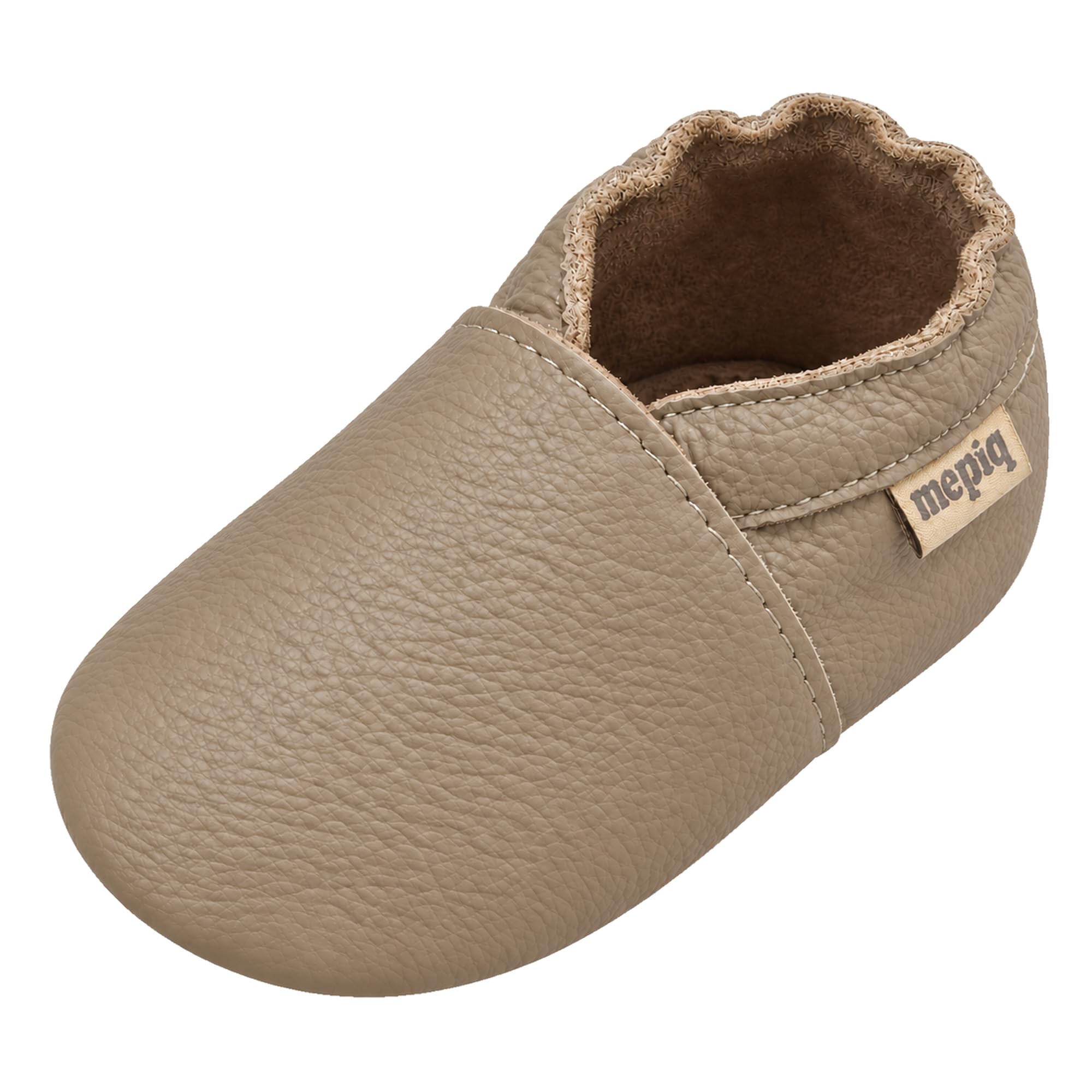 mepiq Krabbelschuhe Baby Lauflernschuhe aus Echtleder für Jungen Mädchen | Weiche Leder Hausschuhe Kleinkind mit griffiger Veloursledersohle und Gummizug leicht und barfußnah für Babys 0 - 24 Monaten