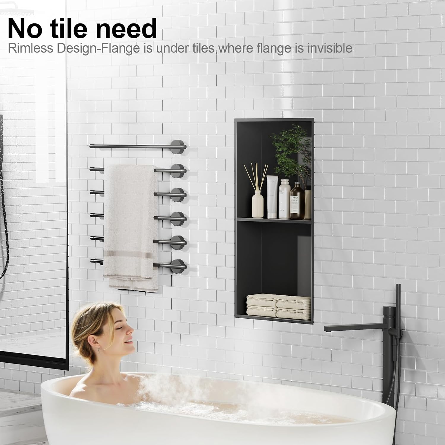 Bathbliss Shower Niche, No‑Tile Recessed Wall Niche, 11.18x22.3 SUS304 Stainless Steel Shelf, Leak‑Proof Waterproof for Bathroom Storage, Matte Black Shower Niche