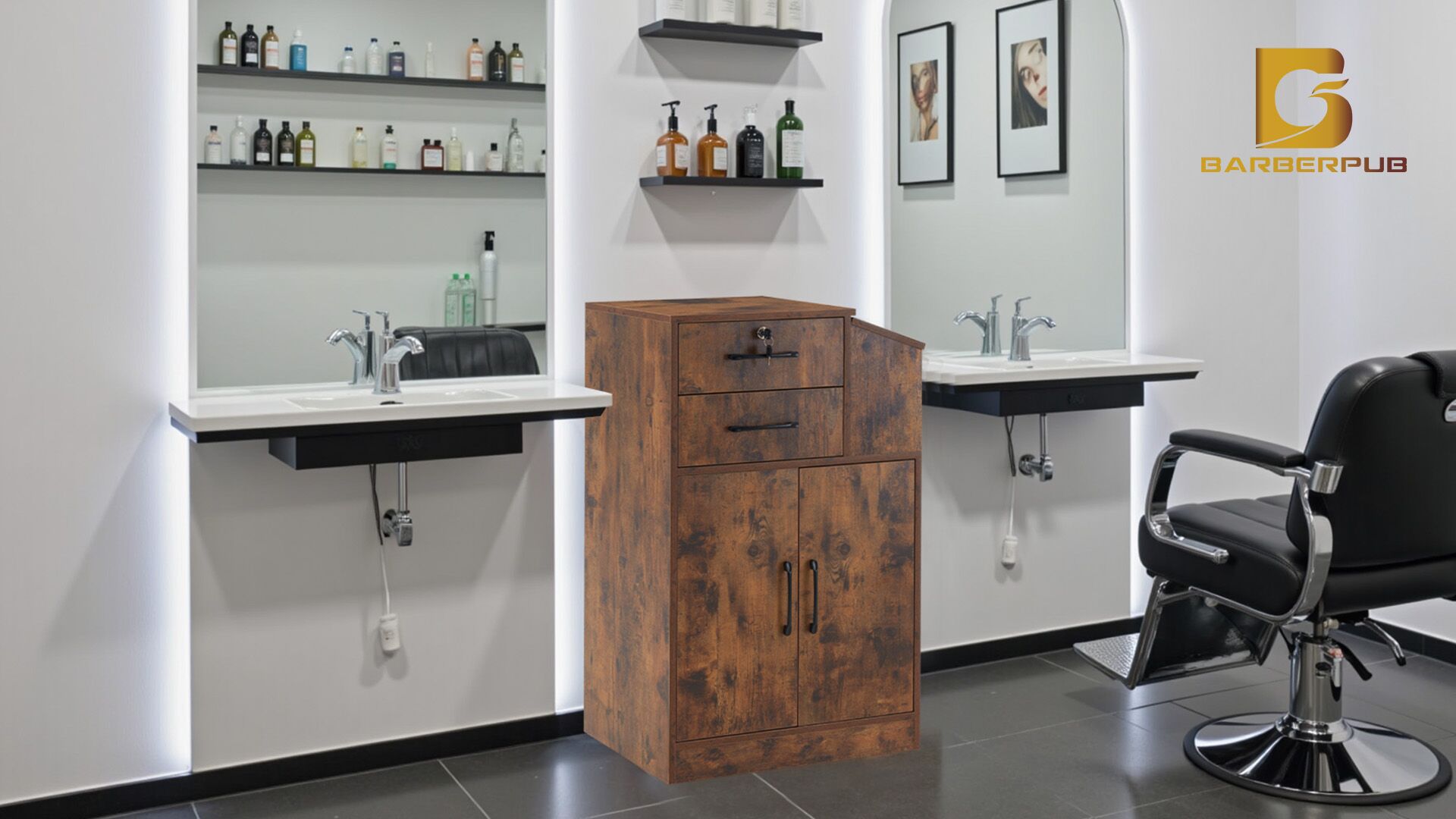Amazon.com: BarberPub Locking Barber Station with Storage Cabinet