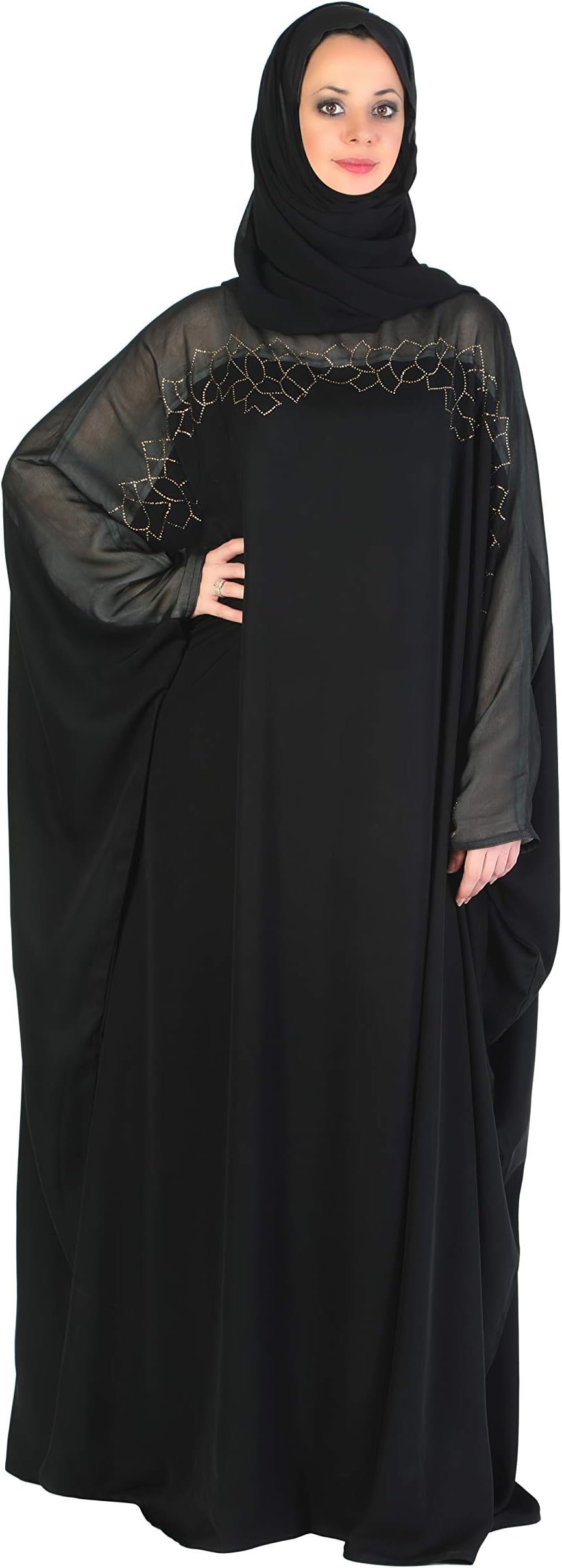 Sofias Abaya Women's Cystal Lycra Fabric Burqa Set (Ascm-013_Black_Free Size)