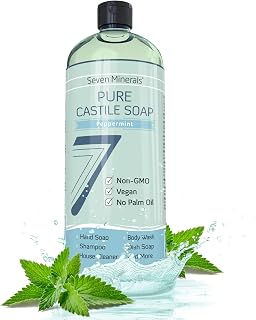 Pure Castile Soap, Peppermint - No Palm Oil, GMO-Free - Gentle Liquid Soap For Sensitive Skin & Baby Wash - All Natural Vegan Formula with Organic Carrier Oils (33.8 fl oz)