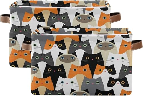 Miniatura 1 de Cesta de almacenamiento con diseño de animales y gatos, caja de almacenamiento de lona duradera plegable para juguetes, cesta organizadora con asas