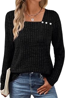Womens Long Sleeve Shirts Fall Tops Fashion Outfits 2025 Asymmetric Square Neck Sweaters Dressy Casual Tunic Clothes